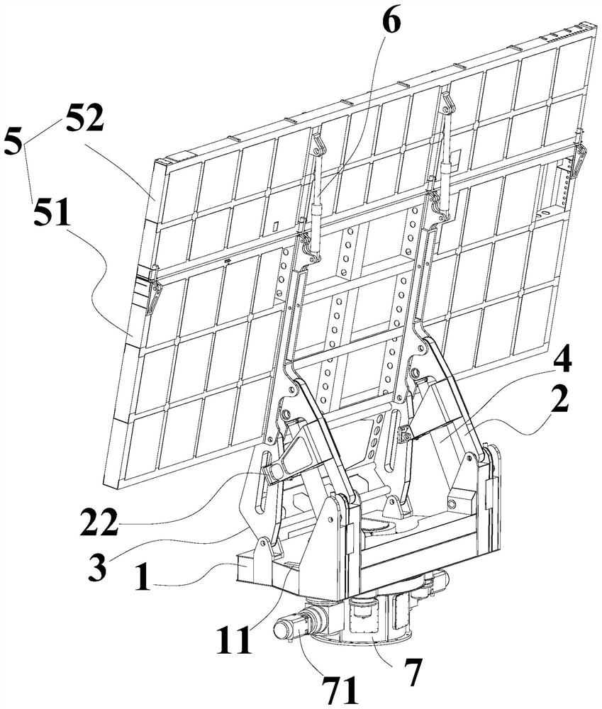 Radar antenna lifting mechanism with antenna fixedly connected to connecting rod