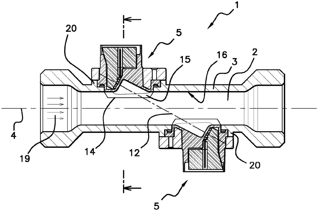 Device for mounting an ultrasonic transducer, and flow meter provided with a device of this kind