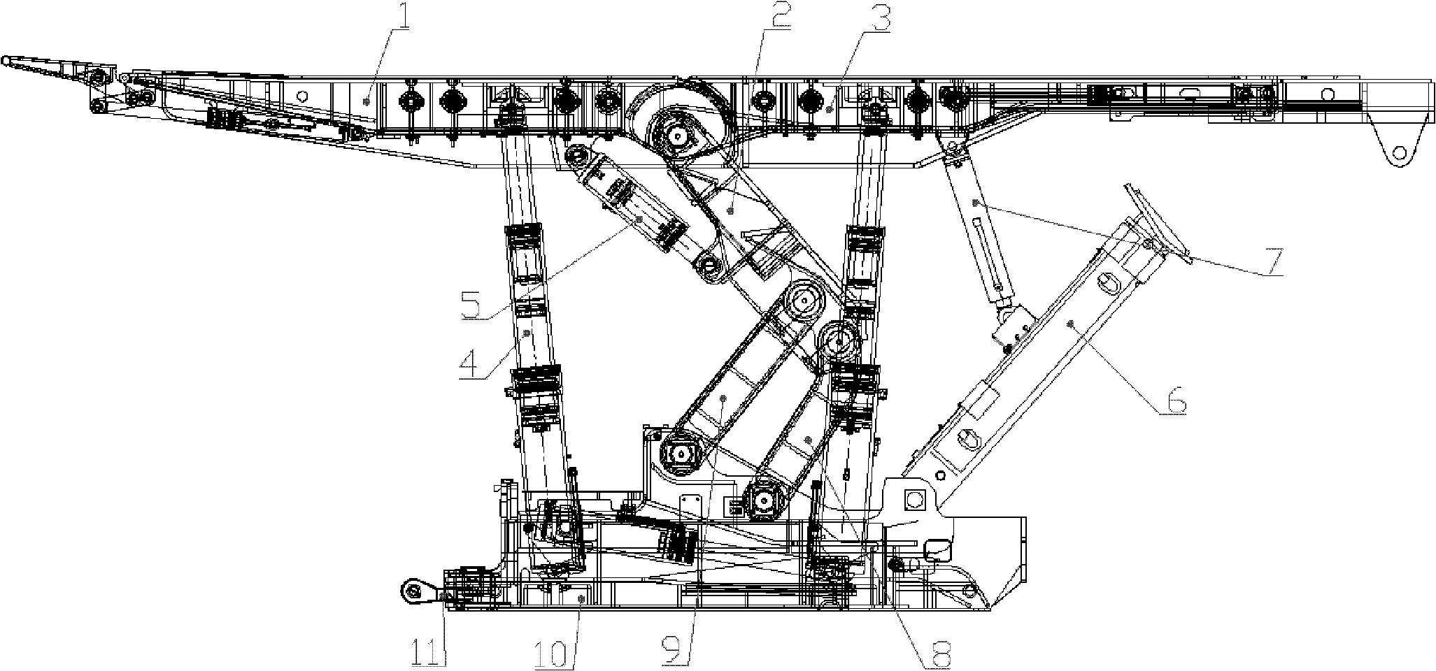 Four-column suspension swinging beam type gangue filling hydraulic support