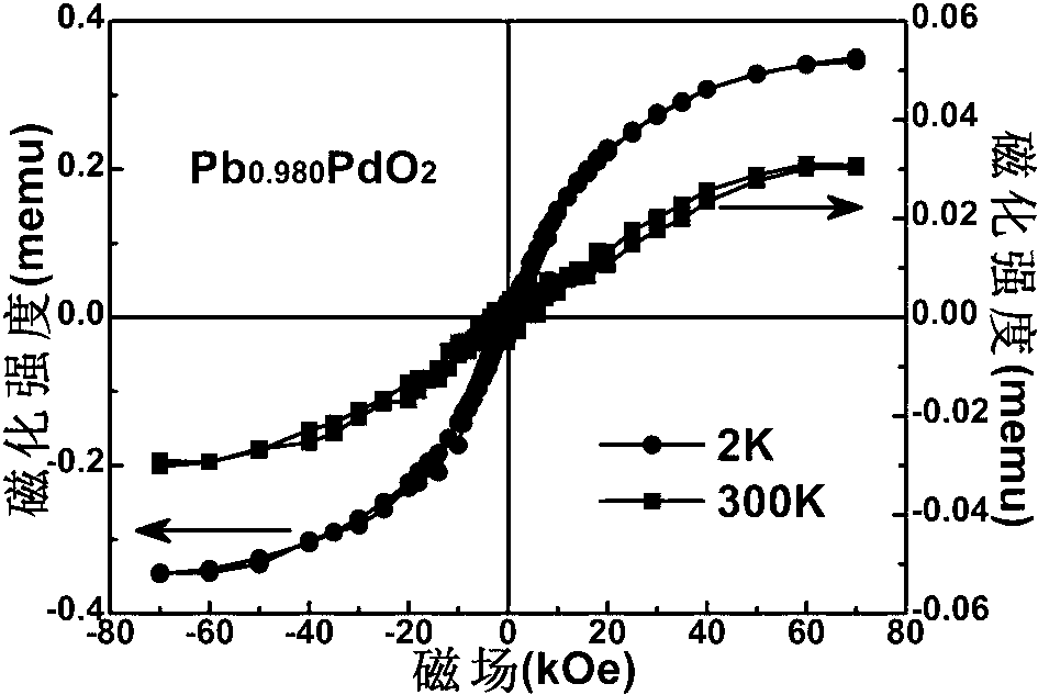 PbxPdO2 block material with room-temperature ferromagnetism, and preparation method thereof