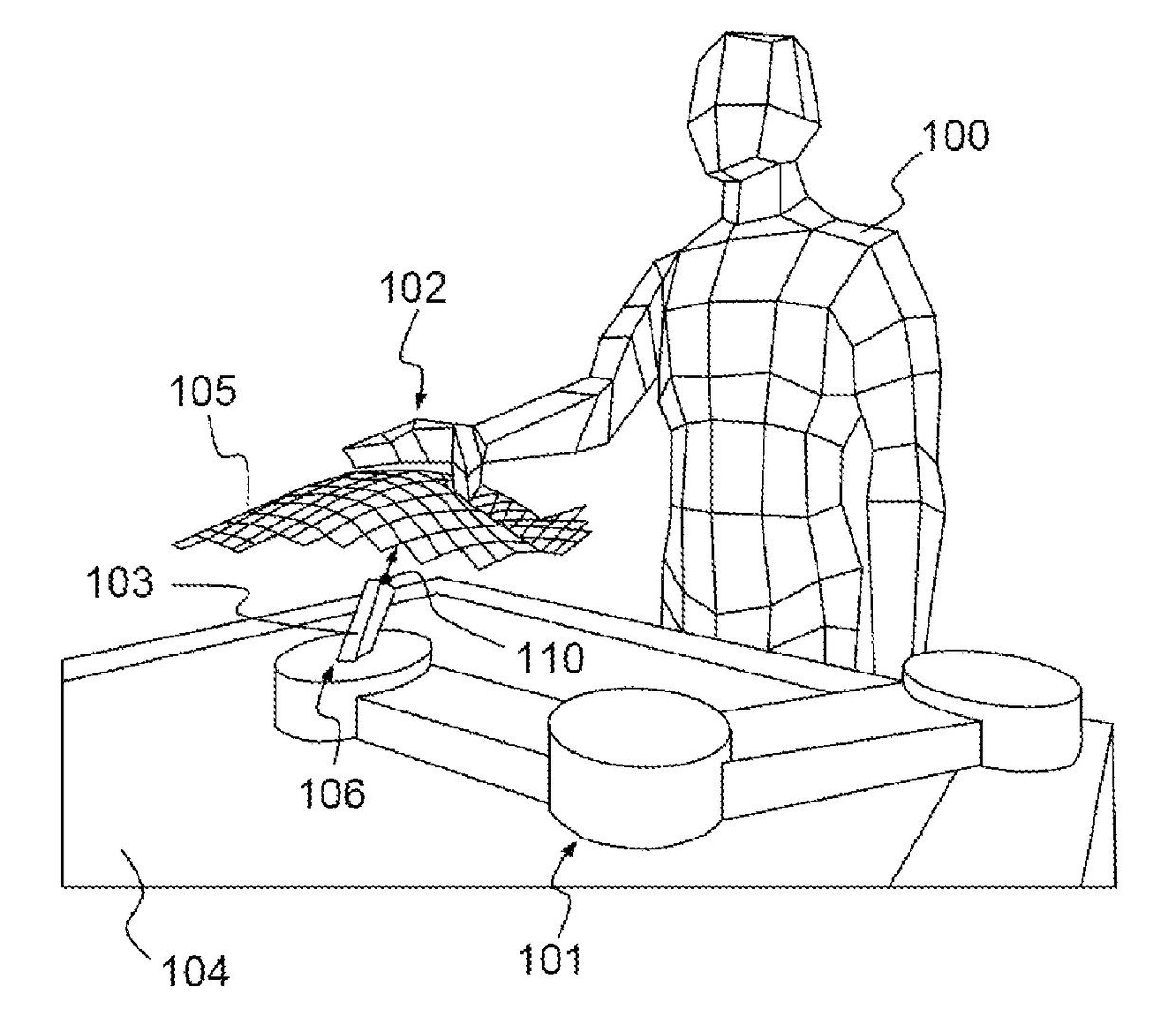 Haptic system for establishing a contact free interaction between at least one part of a user's body and a virtual environment