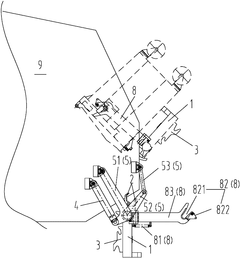 Bin turning device and back-loading compressed type refuse collecting truck