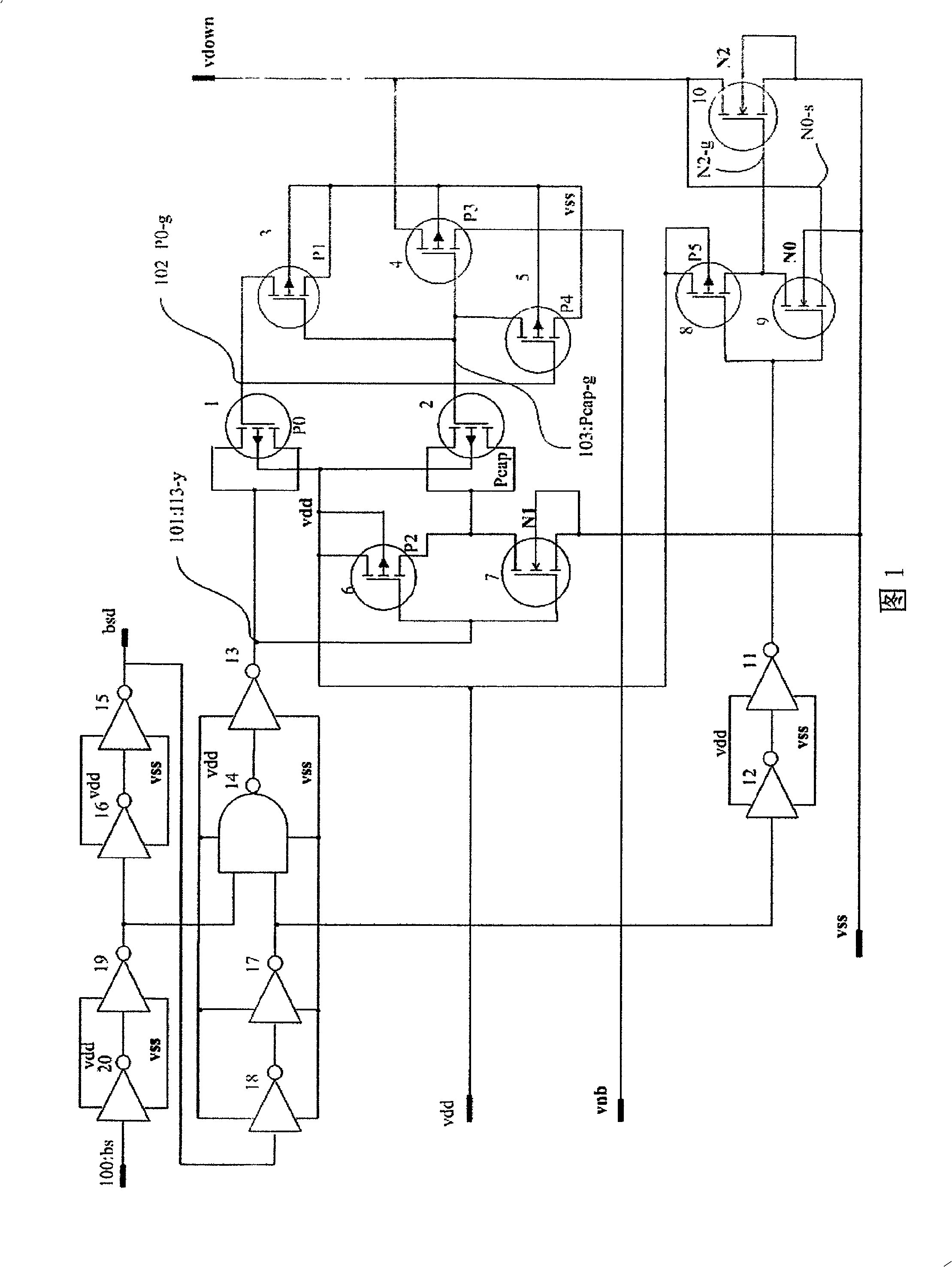 Negative voltage effective transmission circuit of standard logic process