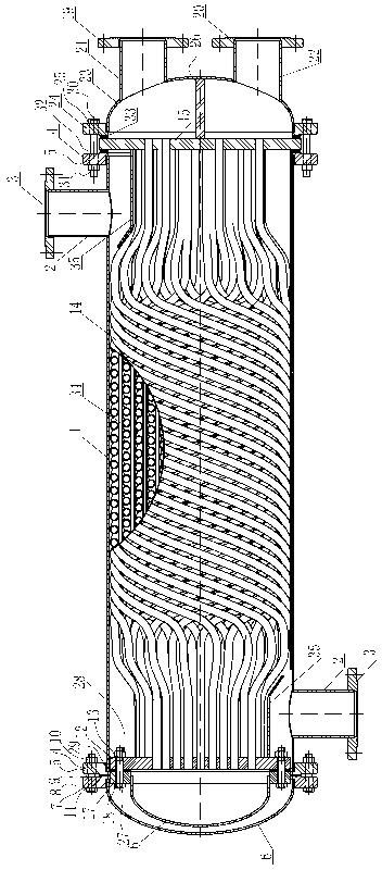 Spiral winding pipe floating heat exchanger