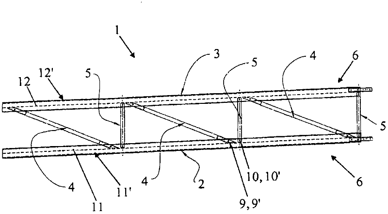 Collapsible lattice beam, truss and construction including such a beam