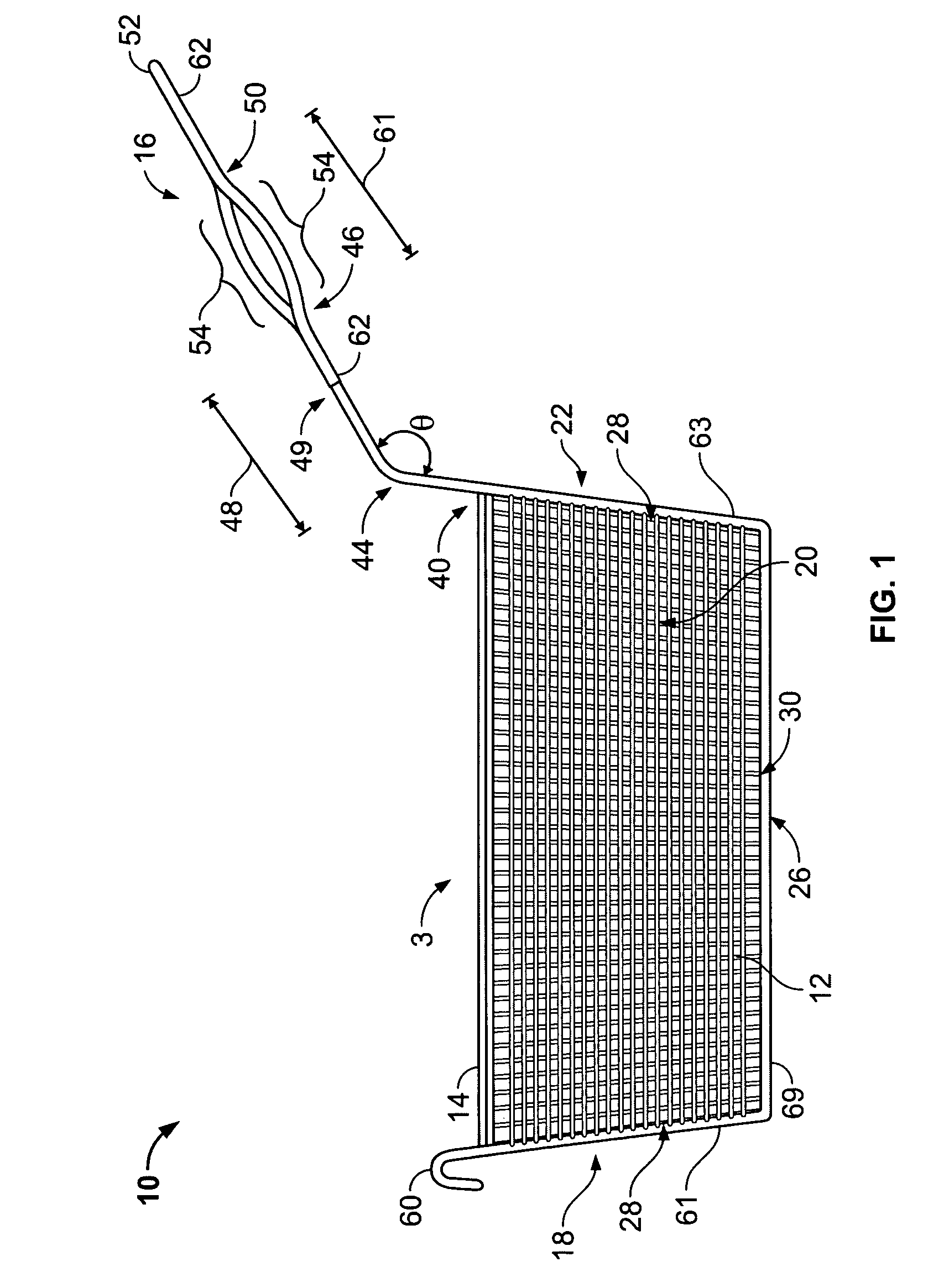 In-frame wire fry basket with ergonomic handle