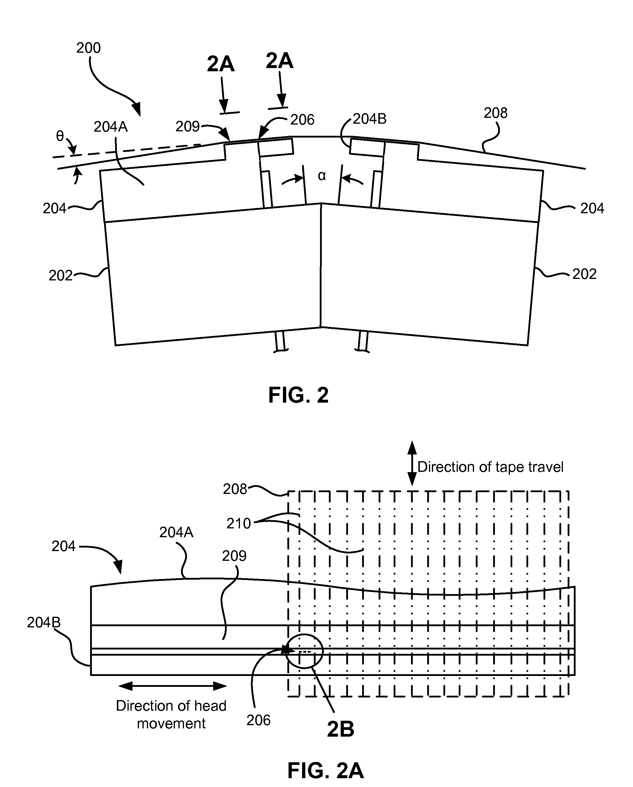 Backward compatible head for quasi-static tilted reading and/or recording