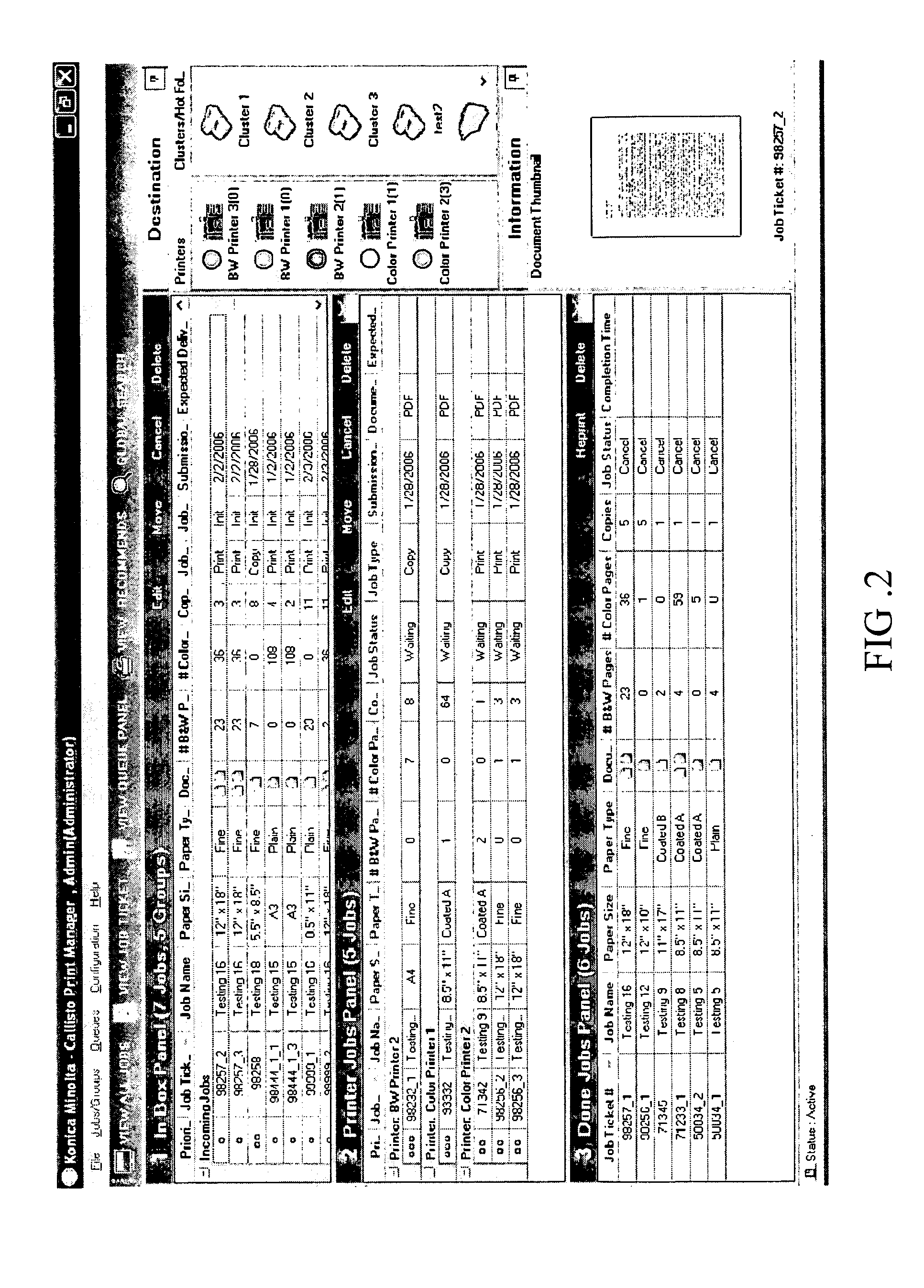 Print job management method and apparatus with grouping function to group print jobs and submit groups of print jobs to printing devices