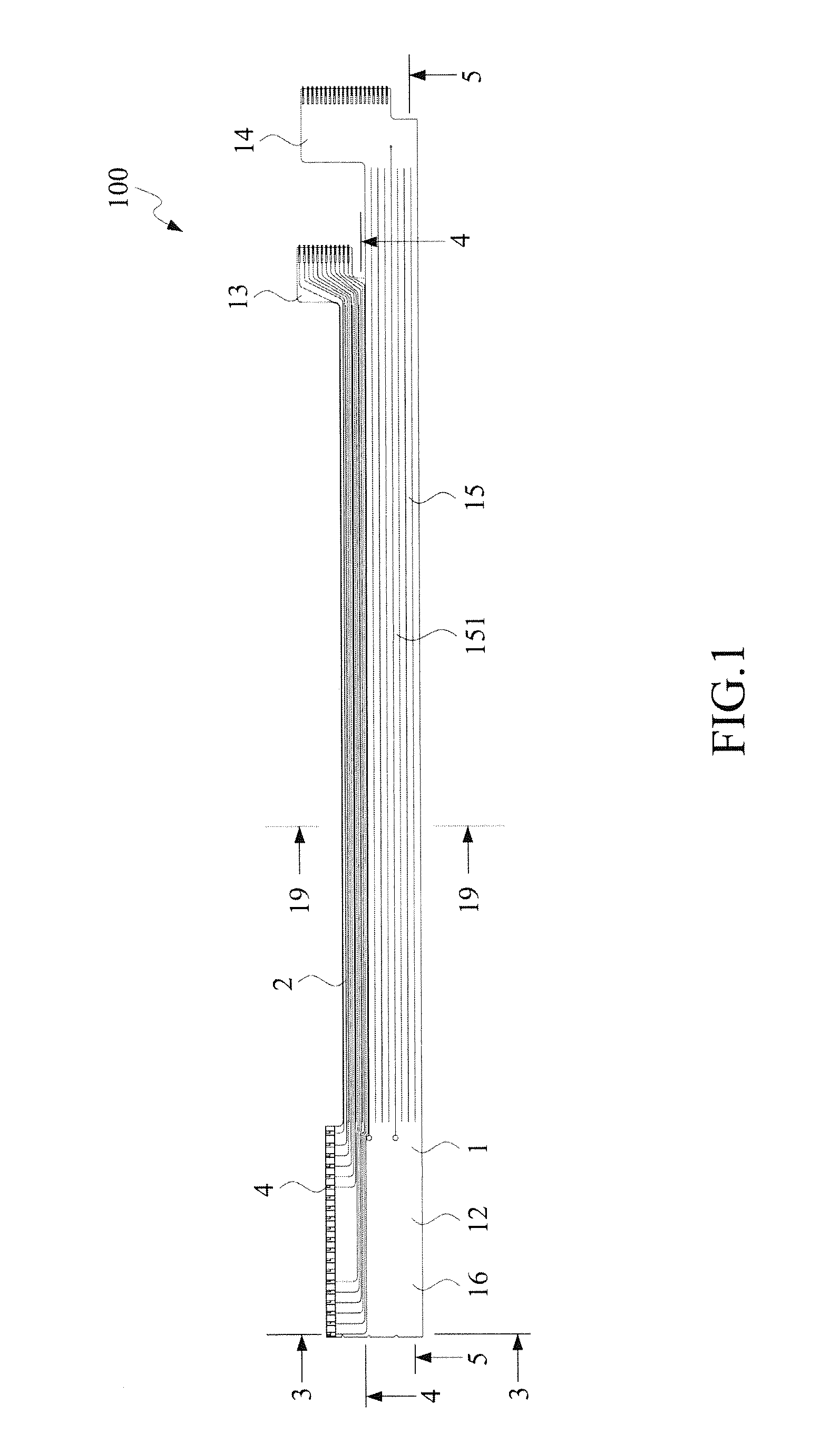 Double-side-conducting flexible-circuit flat cable with cluster section