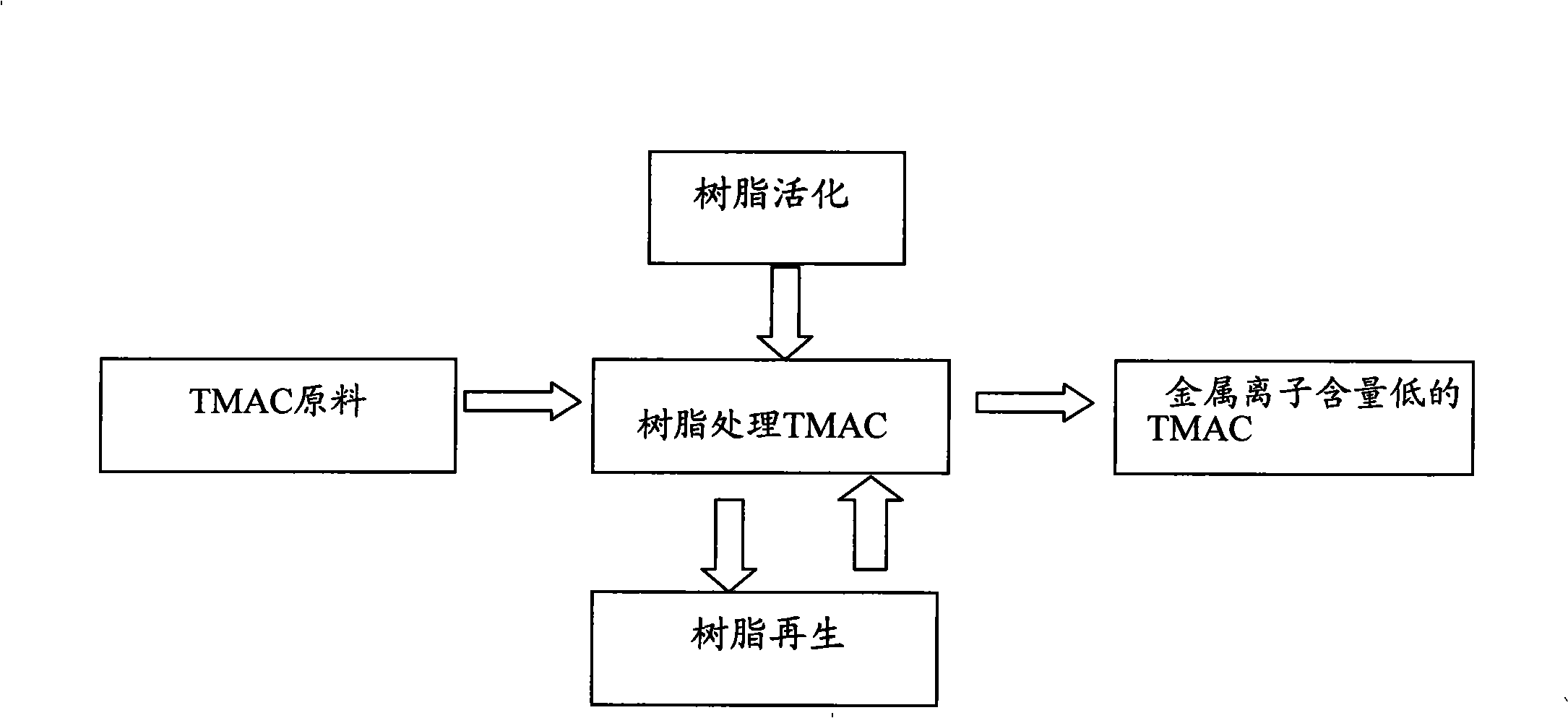 Method for treating tetramethyl ammonium carbonate with ion exchange resin