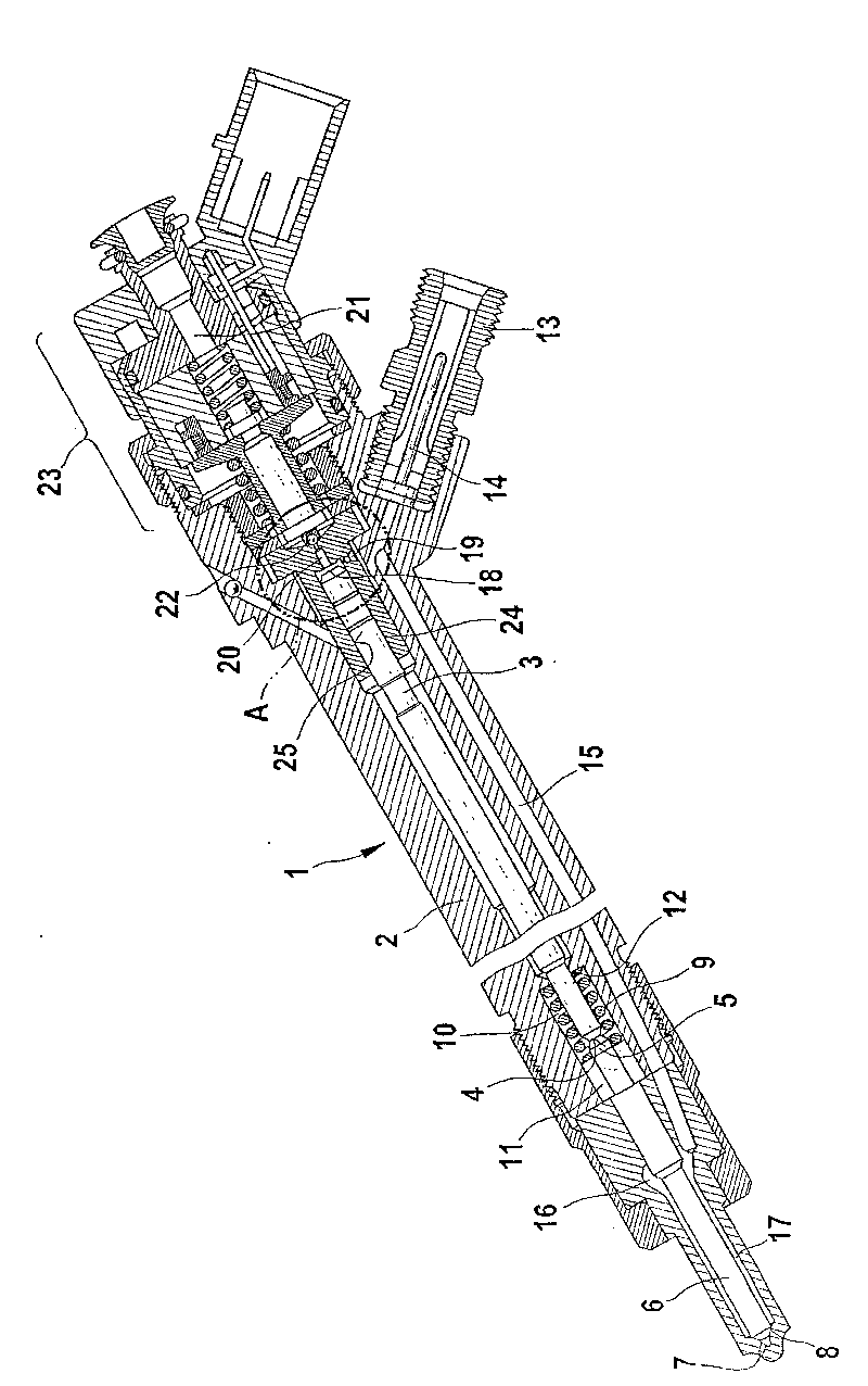 Fuel injector with punch-formed valve seat for reducing armature stroke drift