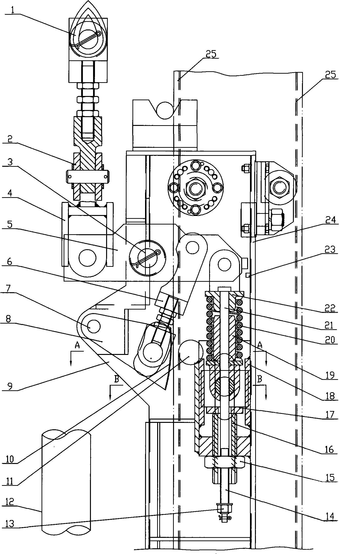 Sublance trolley anti-falling mechanism