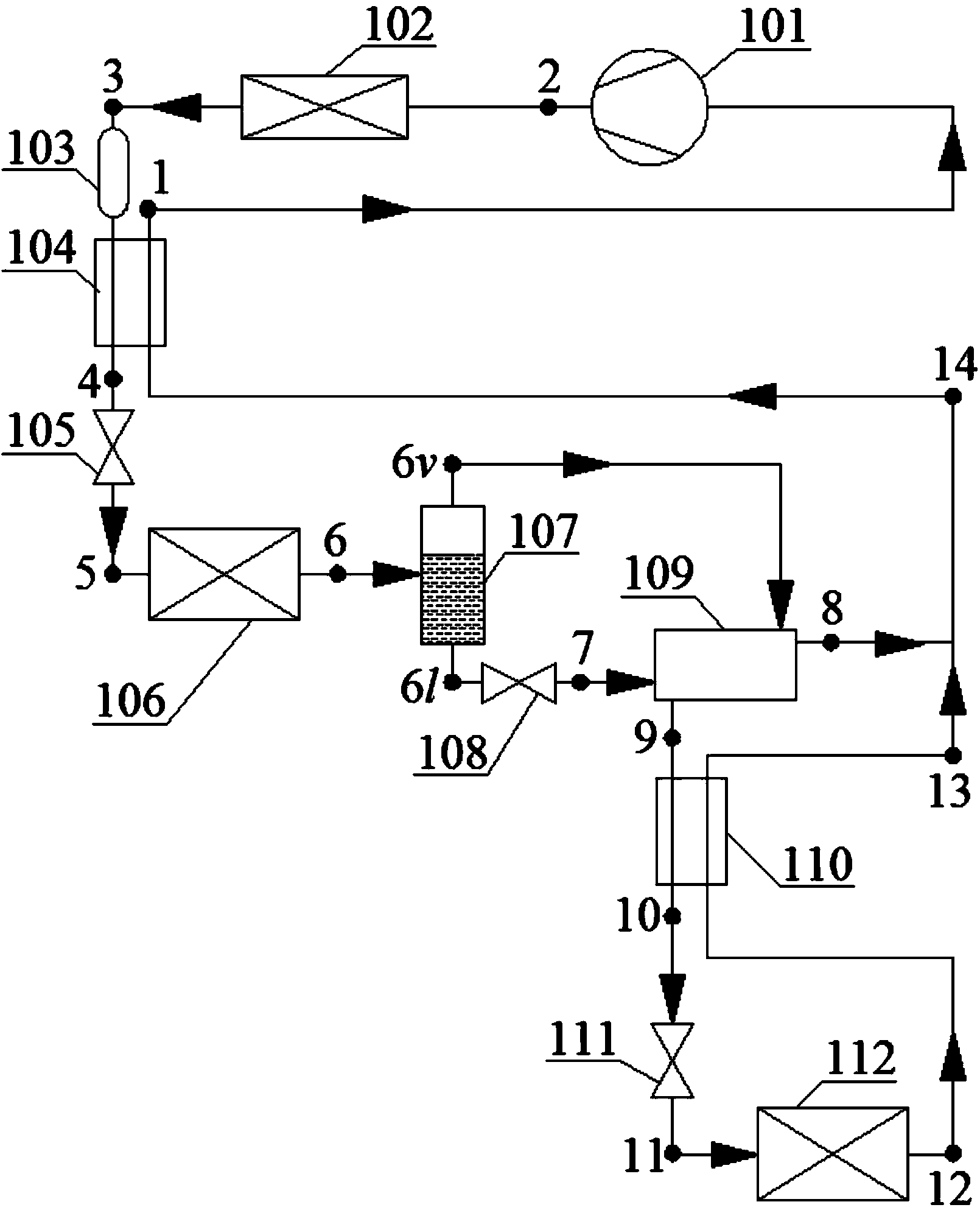 Non-azeotropic hydrocarbon mixture automatic overlapping refrigerating cycle system for double-temperature refrigerator