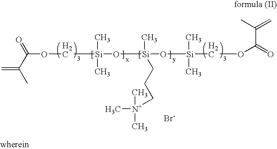 Polymerizable silicon-containing monomer bearing pendant cationic hydrophilic groups