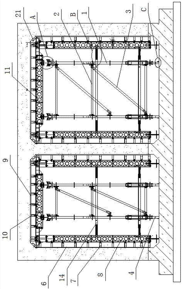 Integrally movable support formwork in underground utility tunnel construction, and construction method thereof