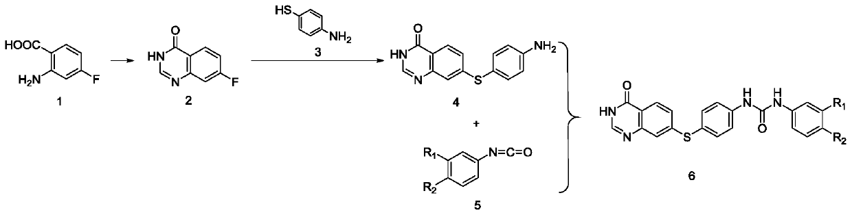 Diaryl urea compounds containing quinazolinone and preparation method and application thereof