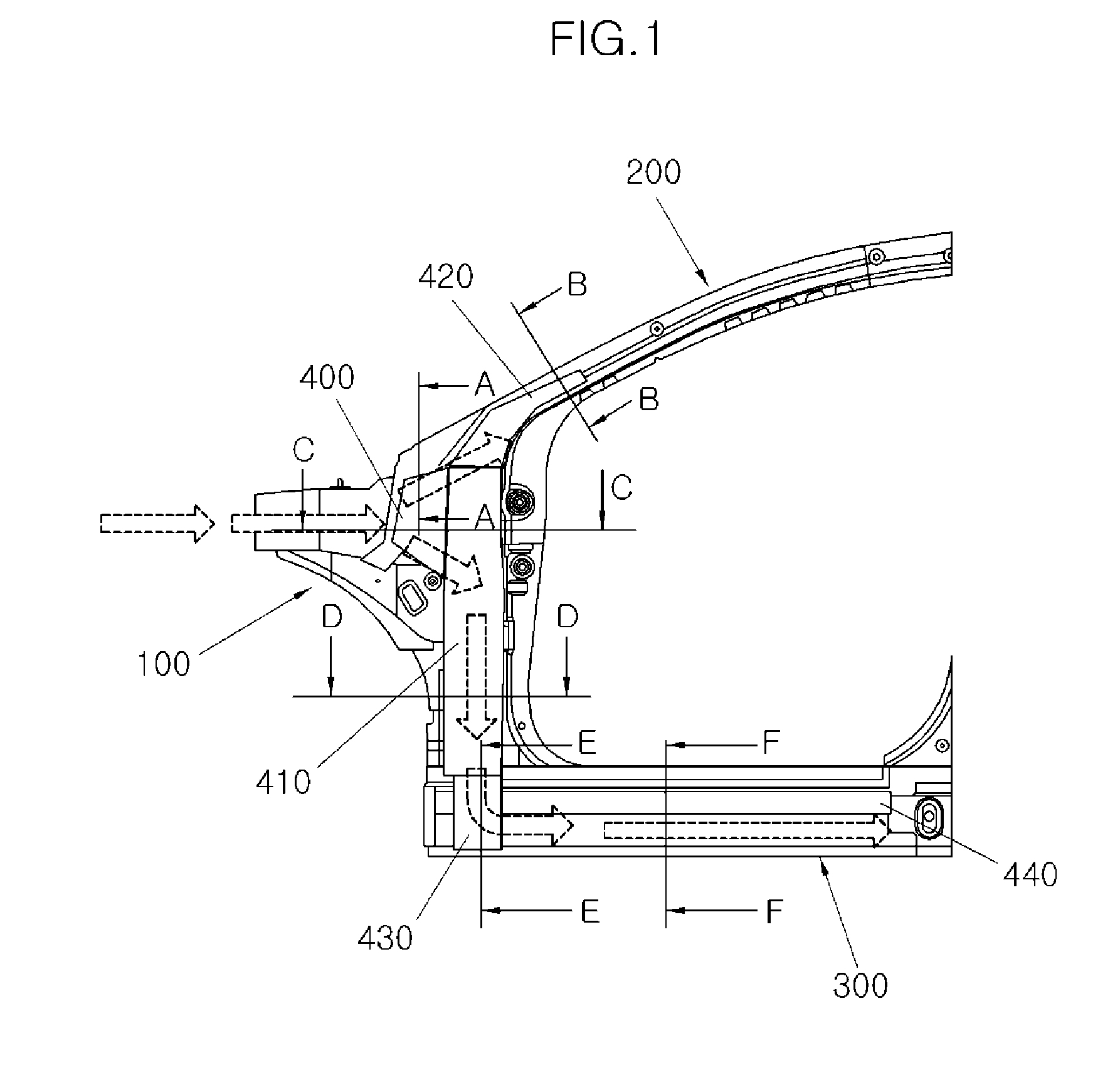 Structure for dispersing collision energy of front pillar during car crash