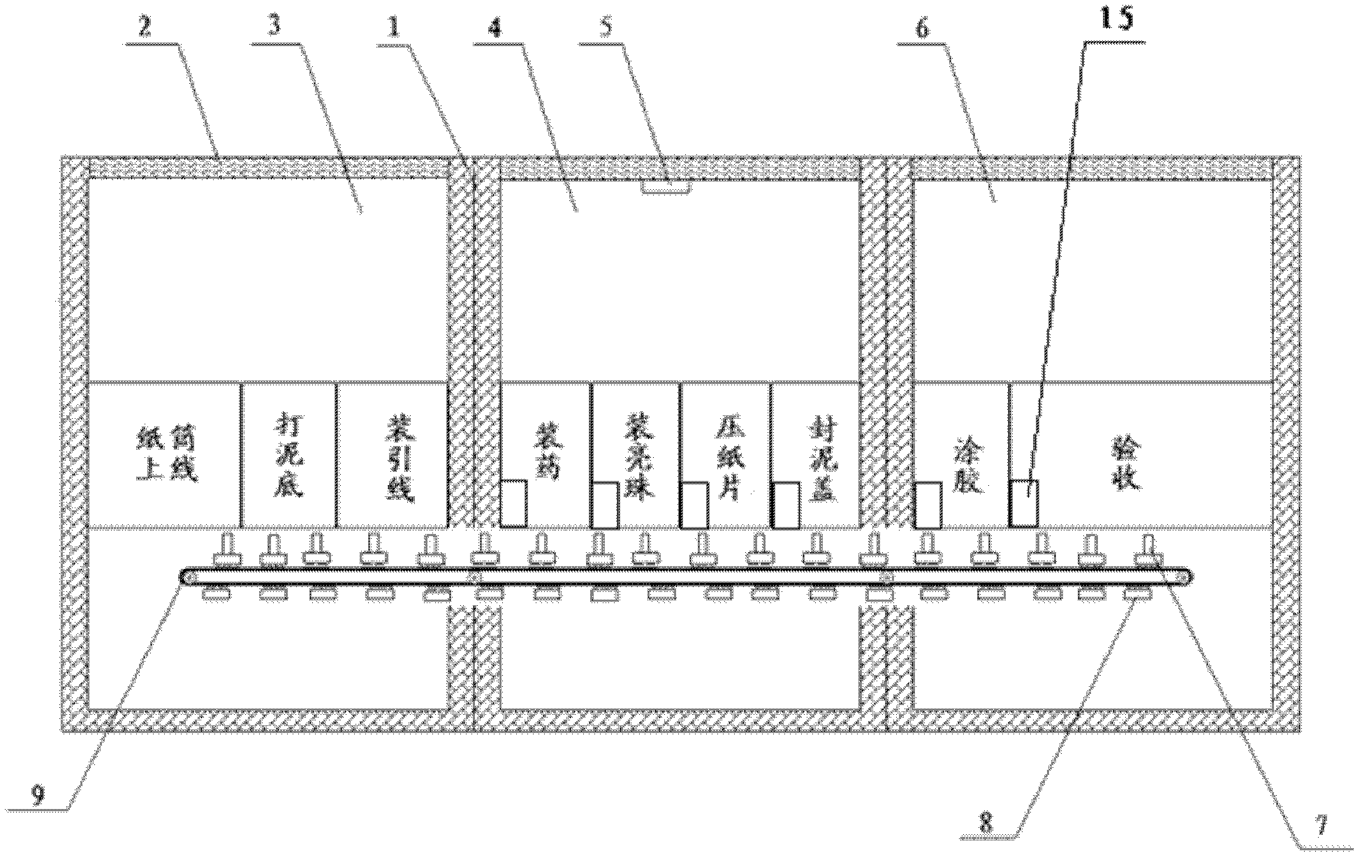 Automatic pyrotechnic composition charging system