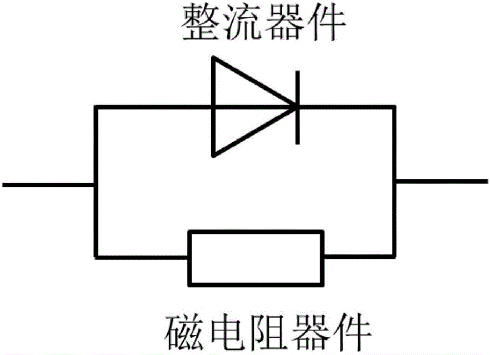 Rectifying magnetoresistance device formed by utilizing discrete devices and preparation method and application thereof