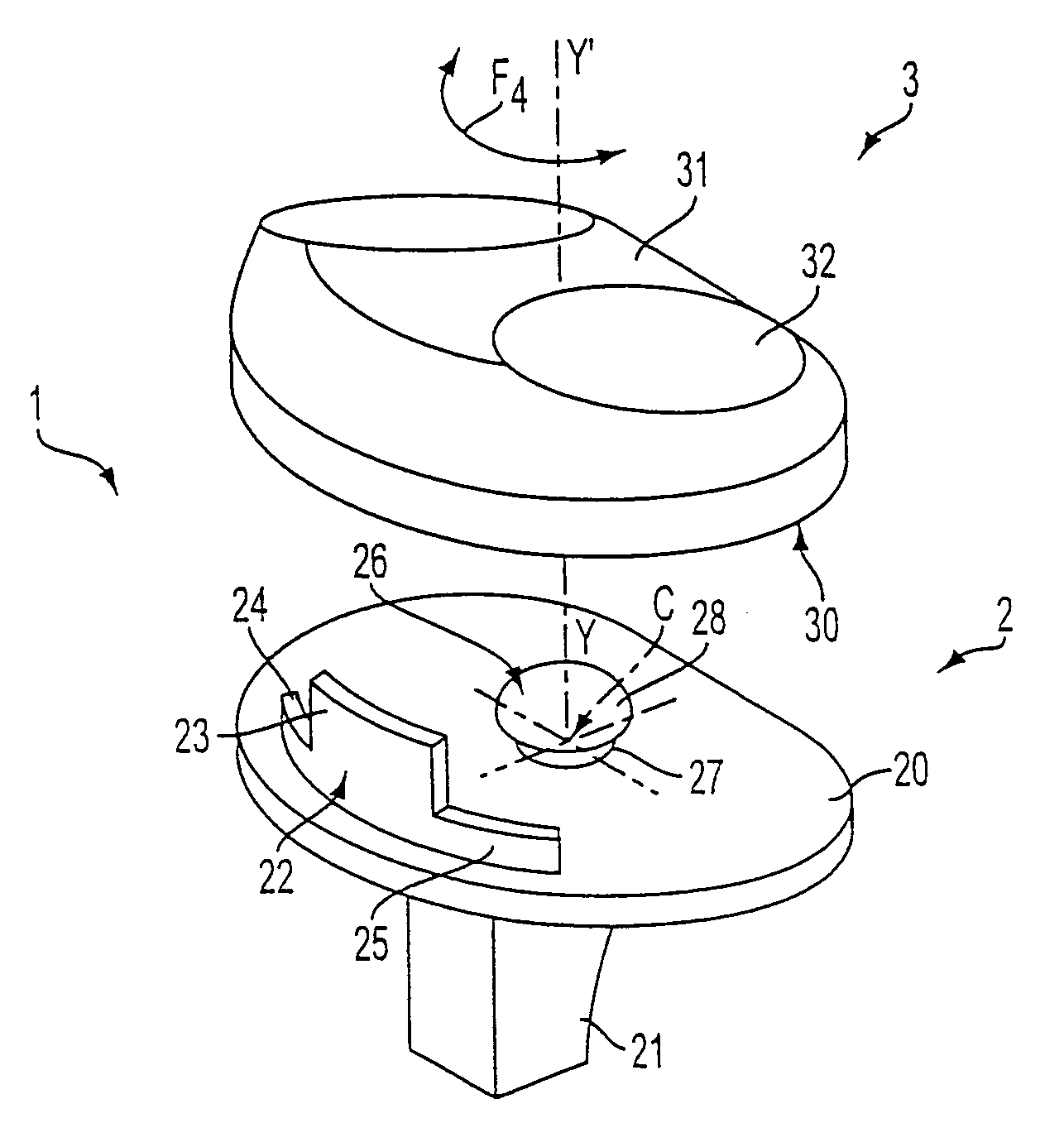 Knee prosthesis with a rotational plate