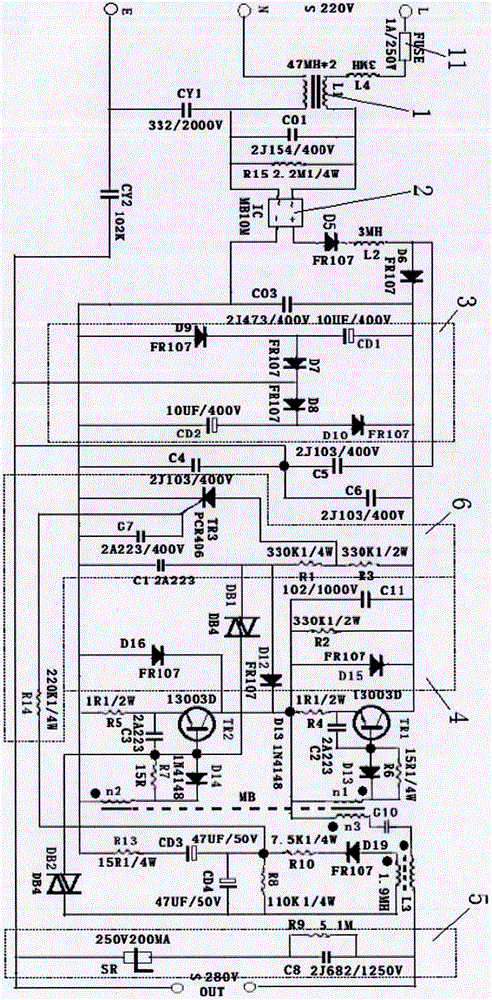 Novel dual-end single-pole circuit of electronic ballast for fluorescent lamp