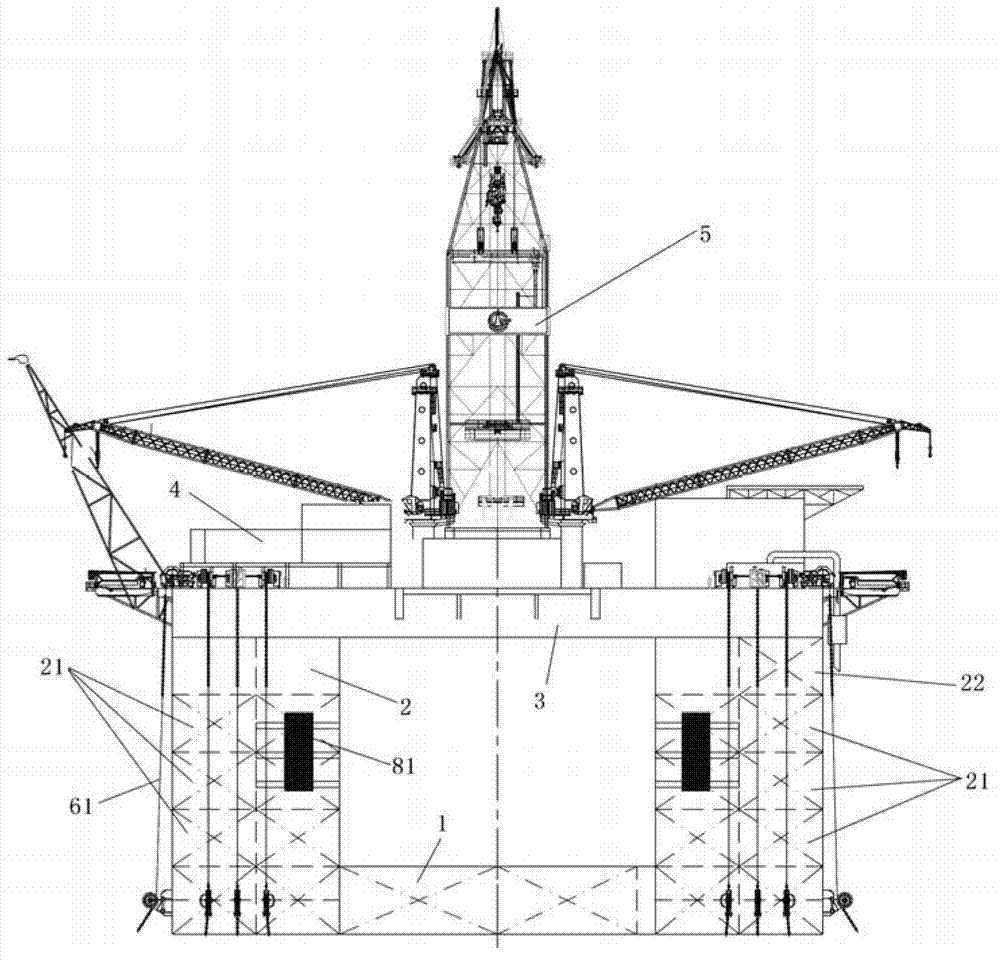 Semi-submersible type production platform of reservoir oil positioned below water surface