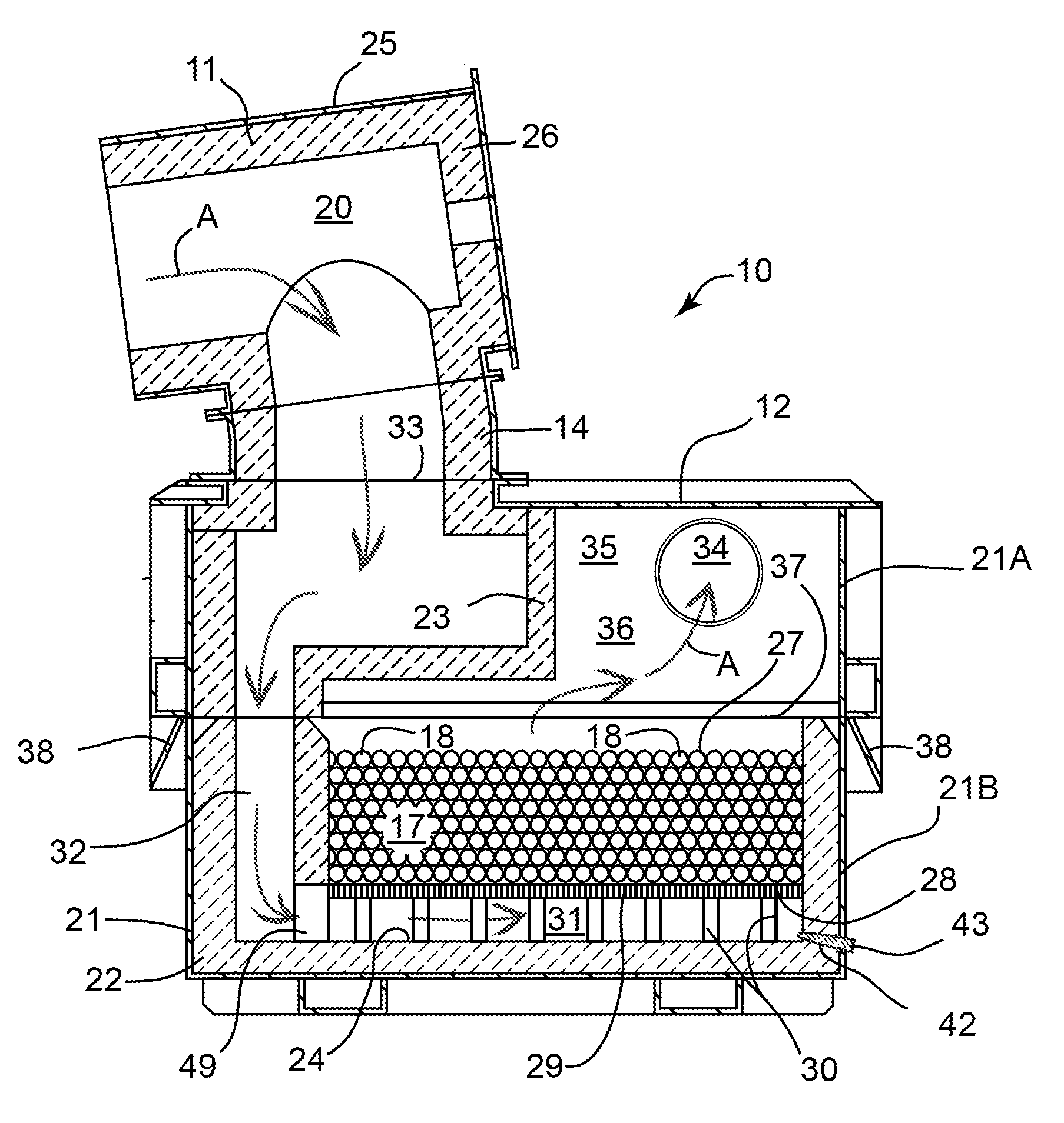 Reverse flow regenerative apparatus and method