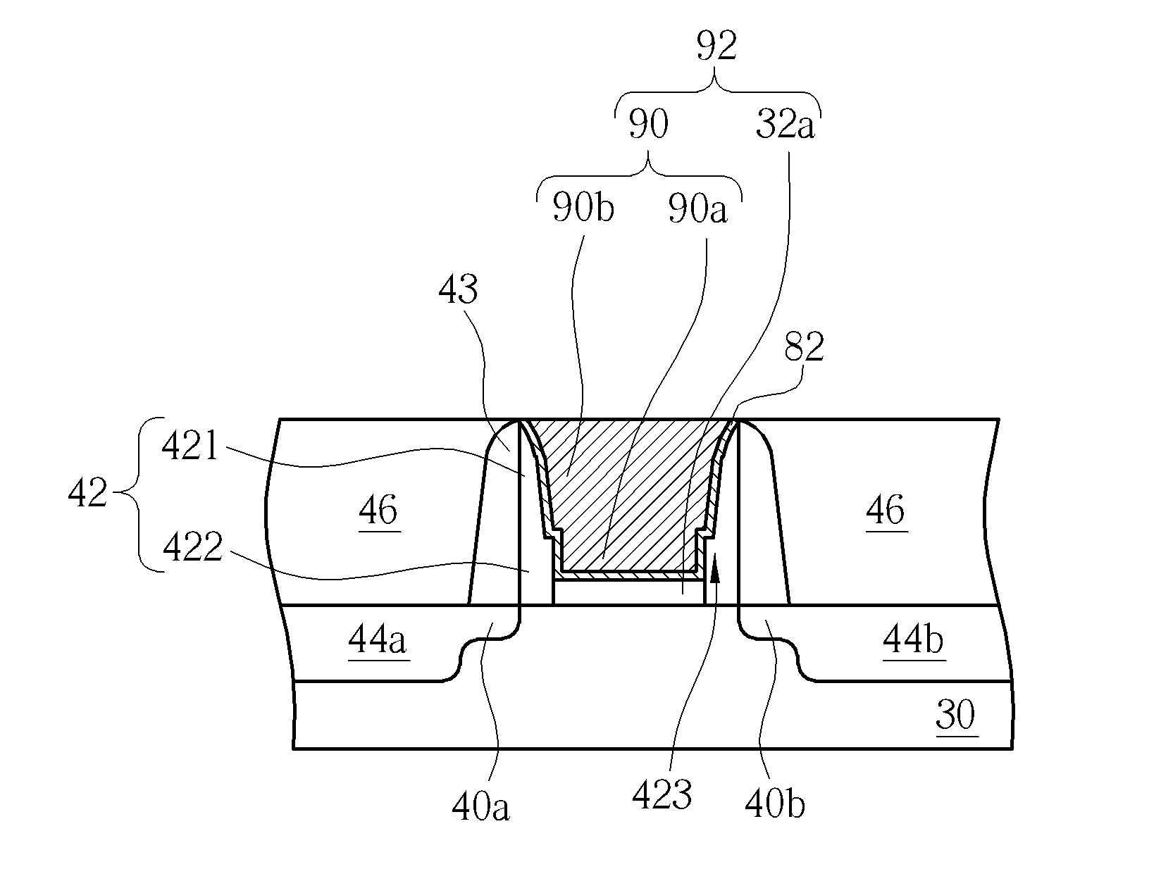 Semiconductor structure having a metal gate with side wall spacers