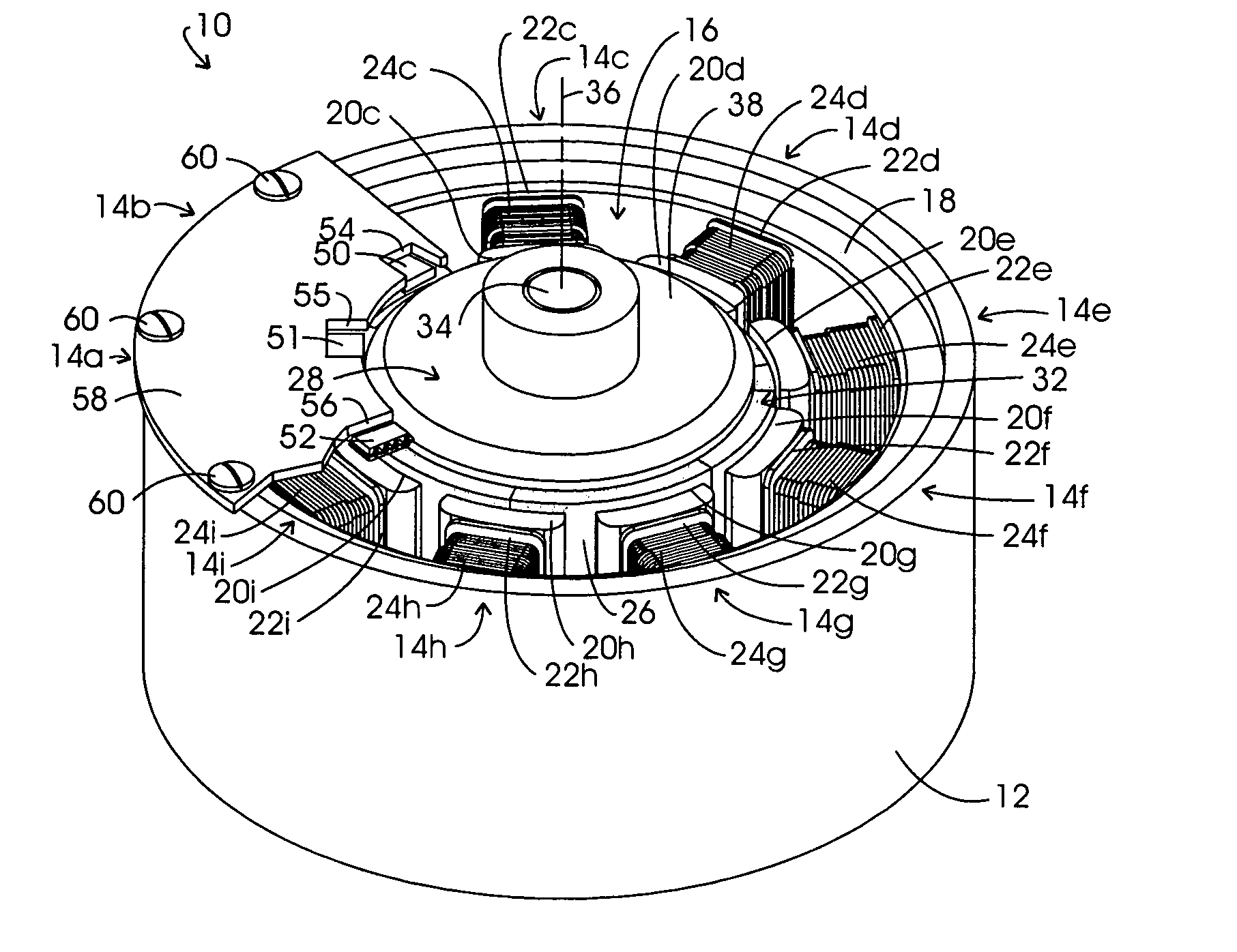 Apparatus and method for dissipating a portion of the commutation derived collapsing field energy in a multi-phase unipolar electric motor