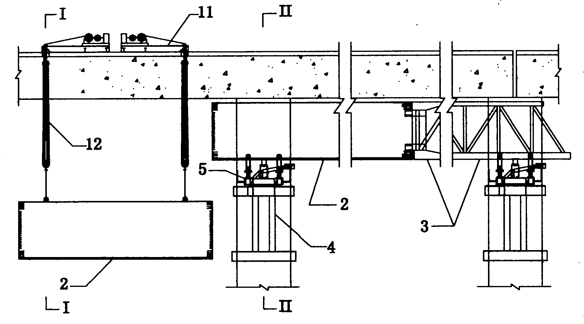 Construction process for overhead back-up movement and dismantlement of movable shuttering form