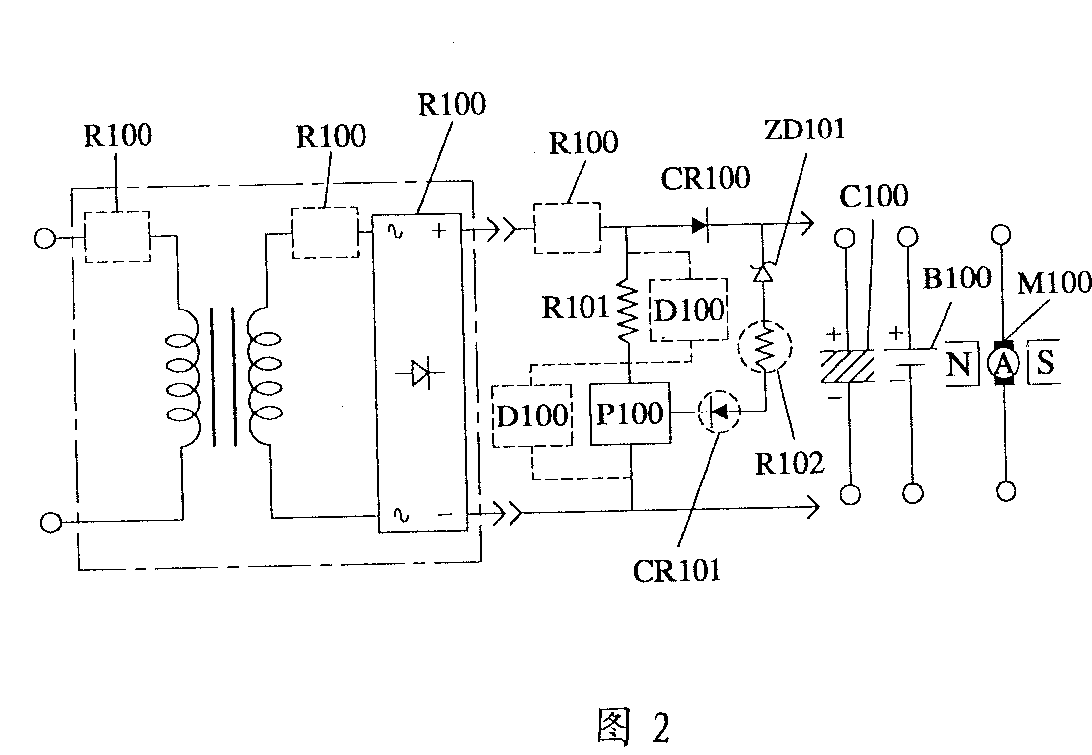 Flow-dividing type antomatic controlled output circuit with accumulated voltage or counter electromotive force load