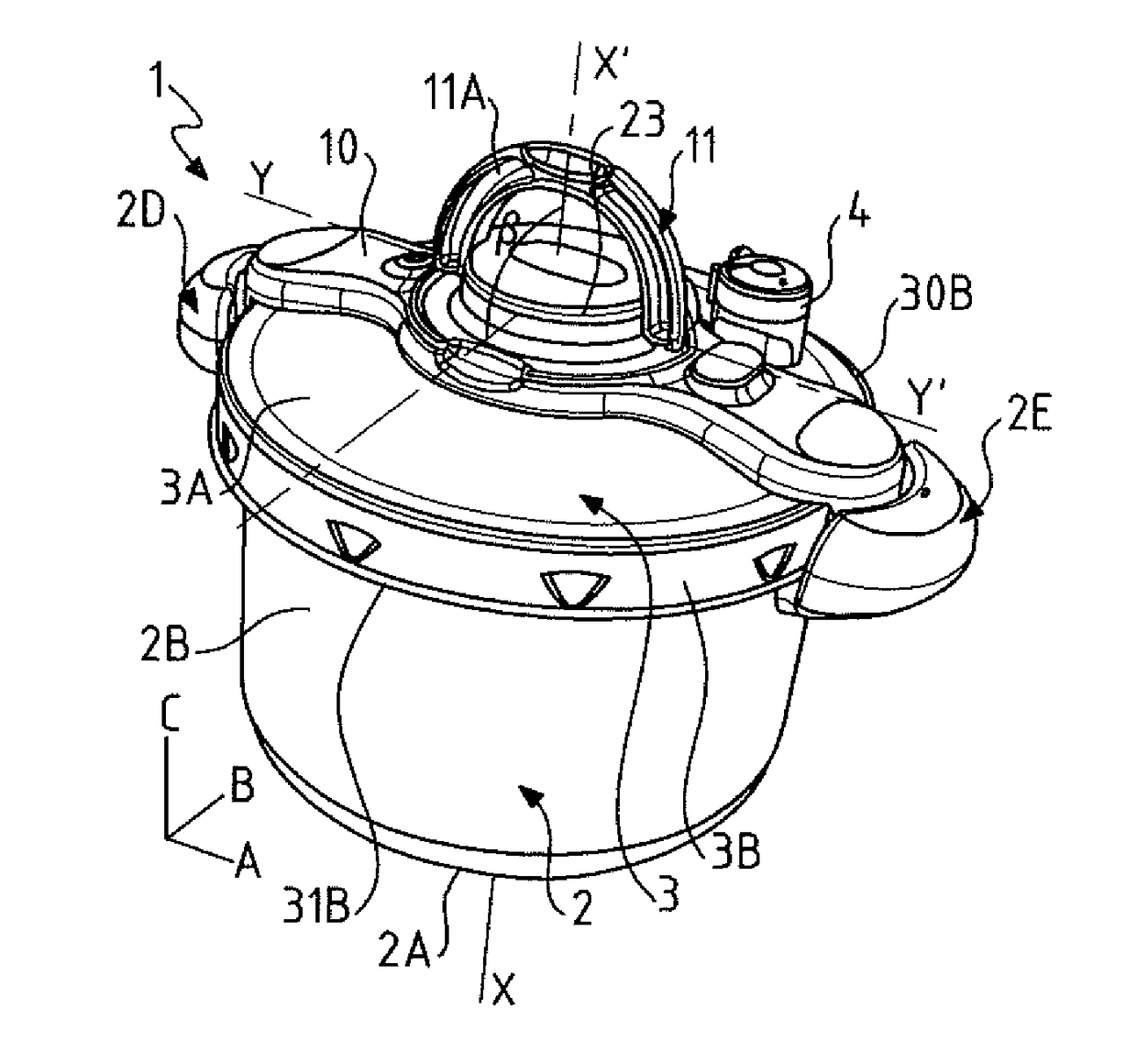 Bayonet fitting pressure cooker provided with a control member