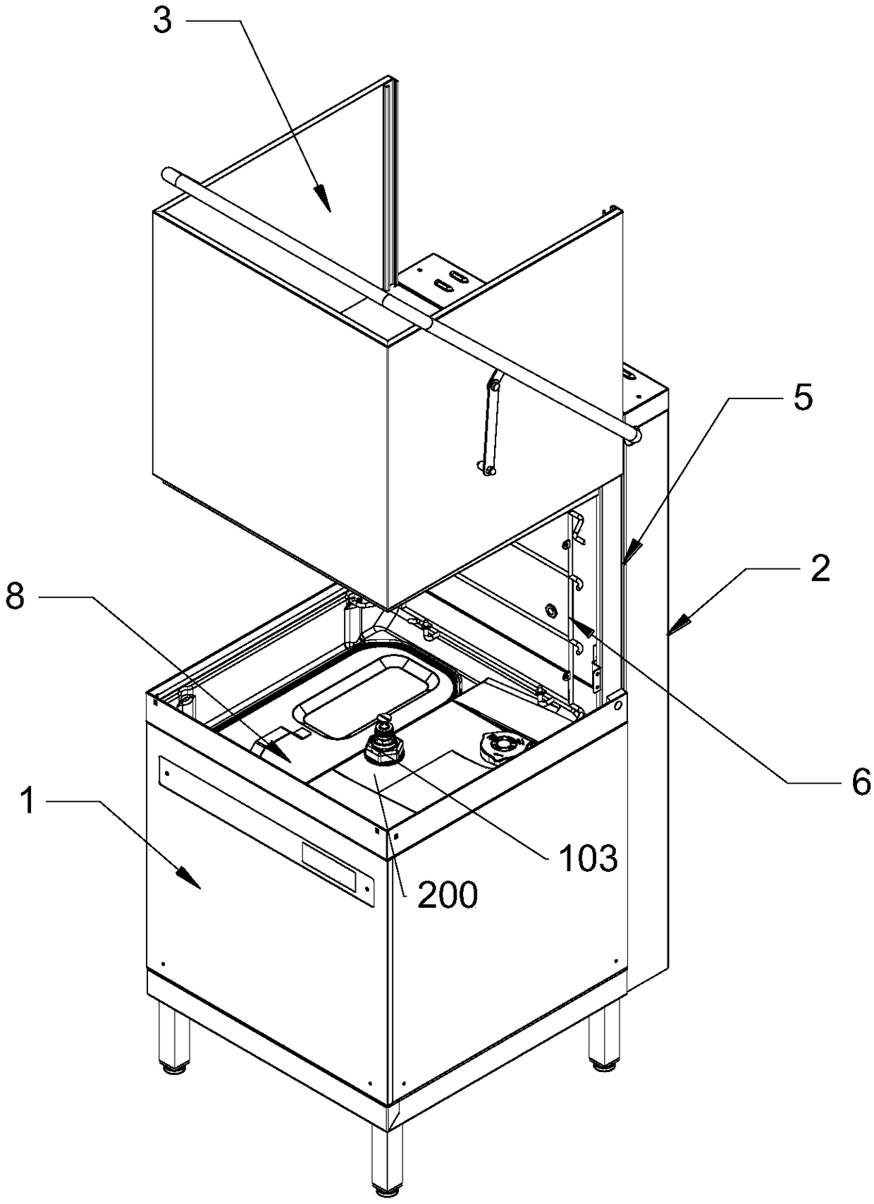 Novel uncovering type dishwasher