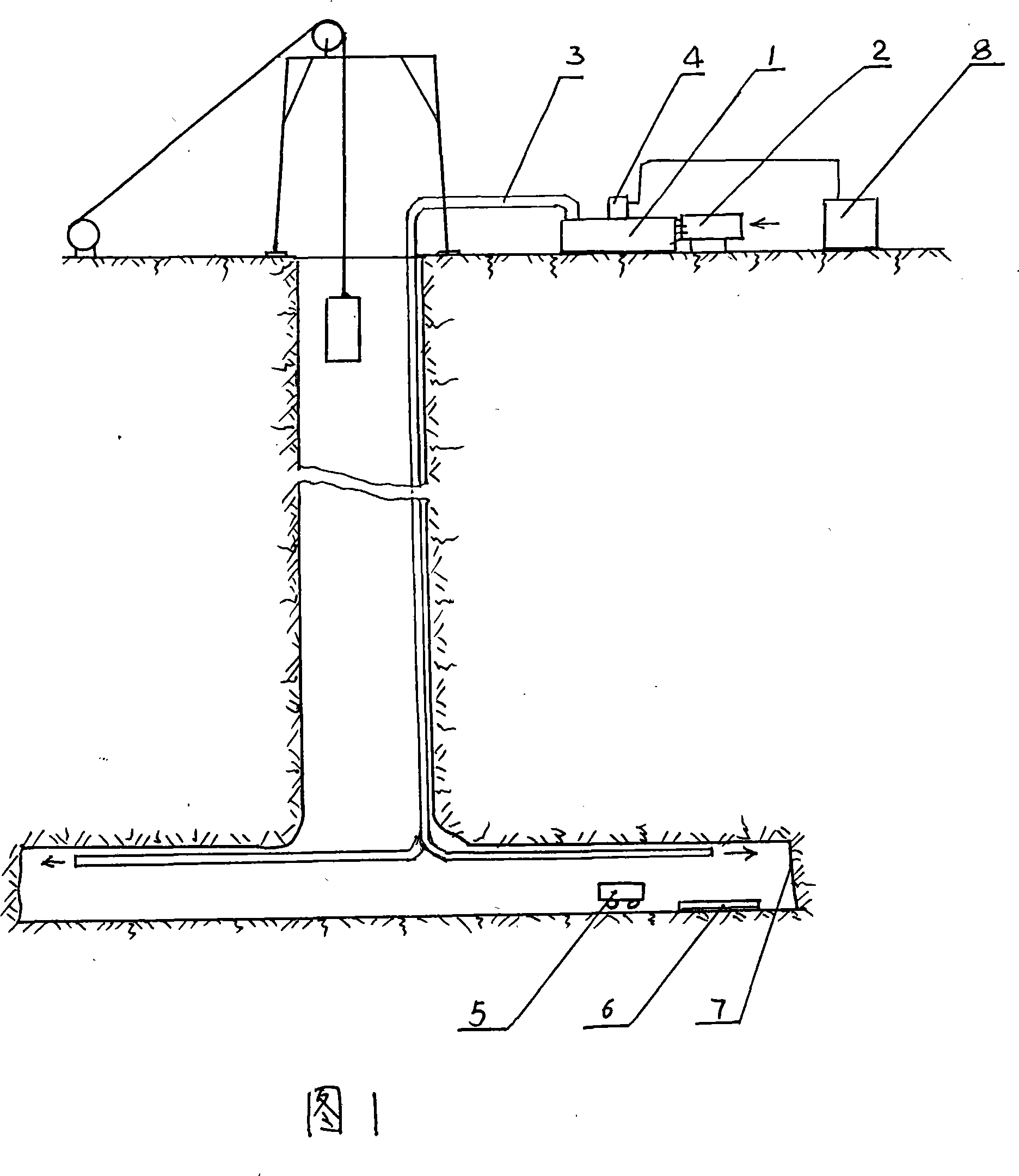 Method for reduction of temperature during period of building well for deep well coal mine and equipment thereof