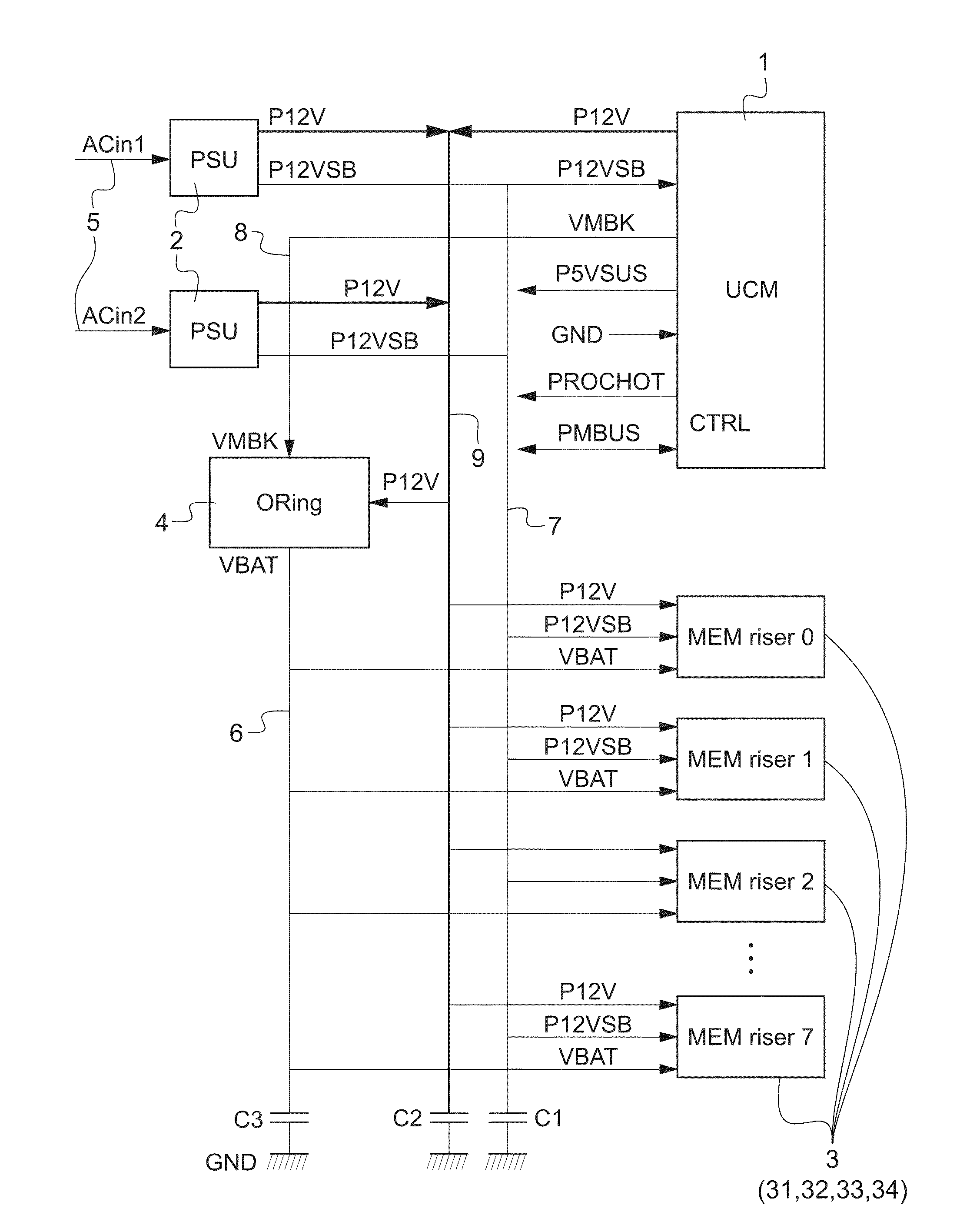 Micro power outage compensating module for a server