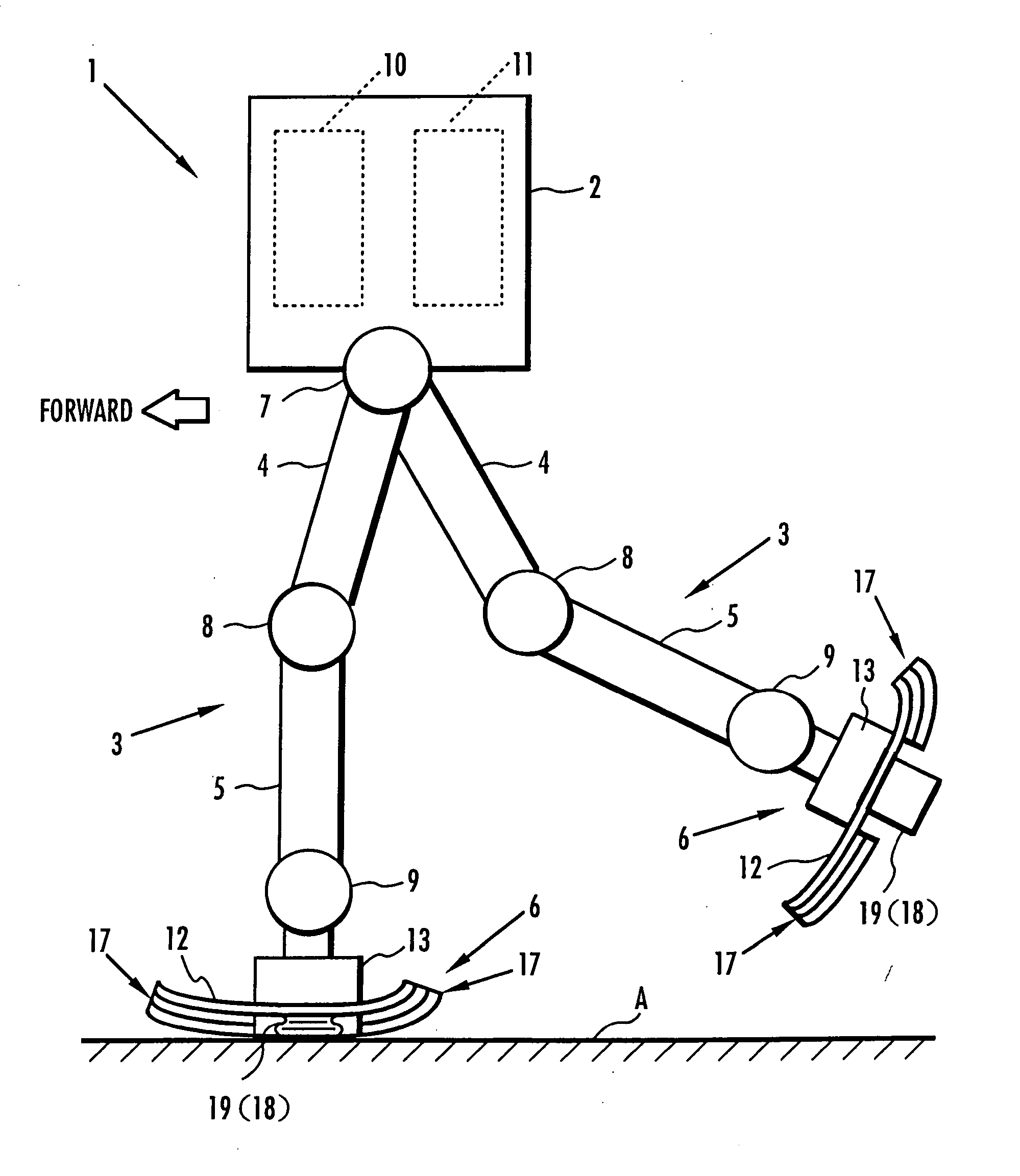 Device for absorbing floor-landing shock for legged mobile robot