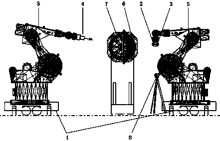 Moving double-robot cooperative grinding device and method based on online thickness detection