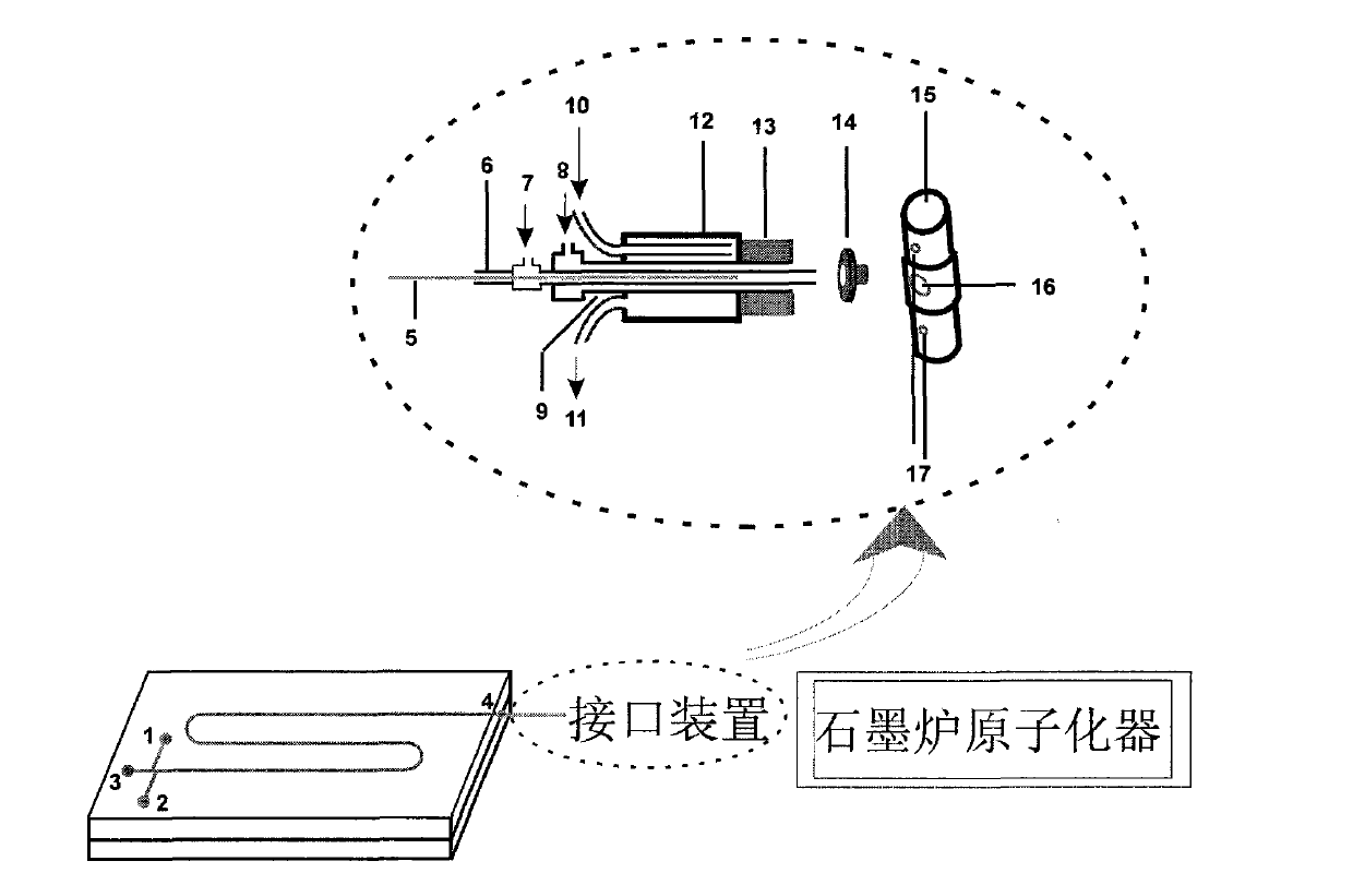 Micro-fluidic chip-based capillary electrophoresis and graphite furnace atomic absorption online coupling interface device