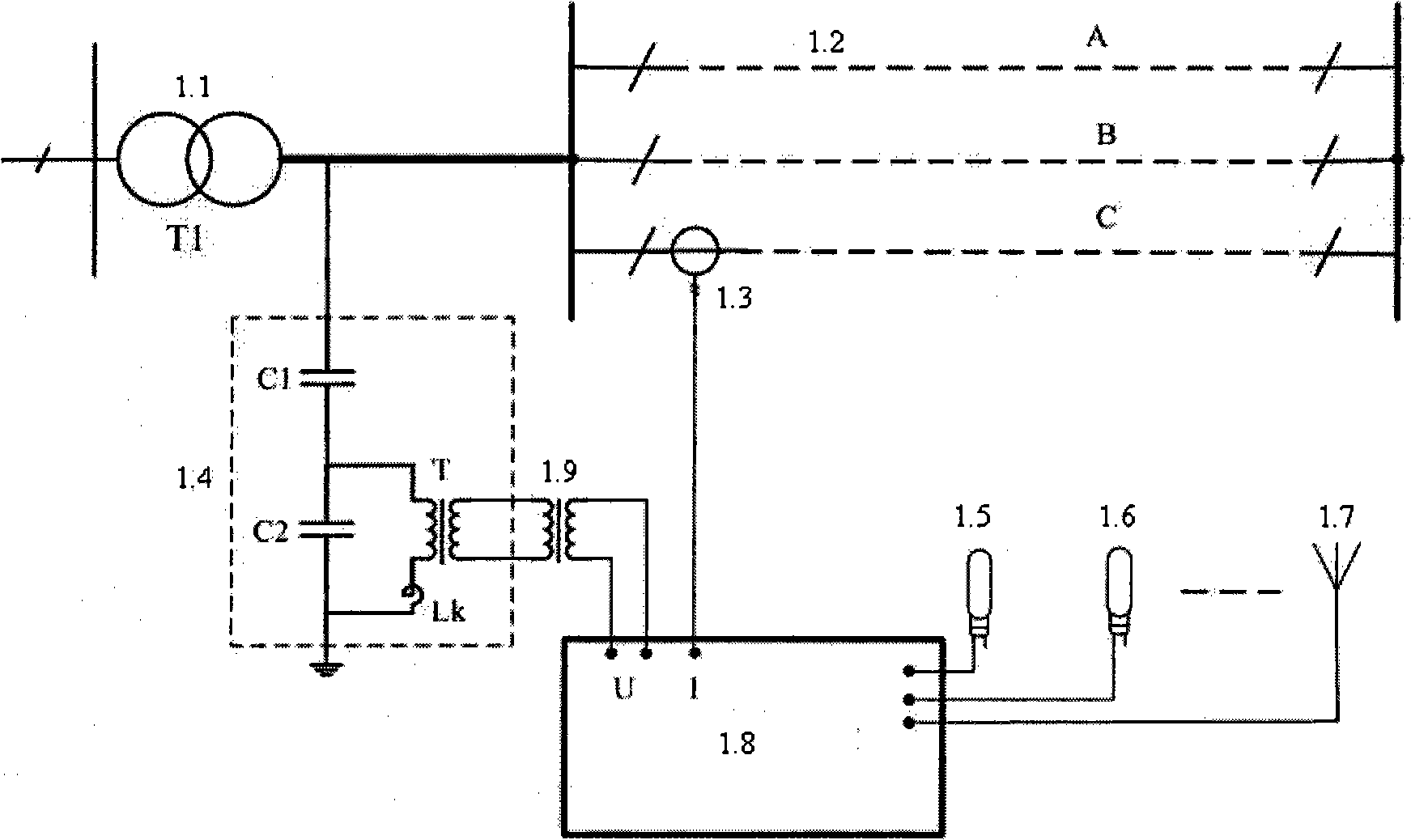 Electron type current transformer for ultrahigh voltage transmission lines and corona loss measurement device thereof