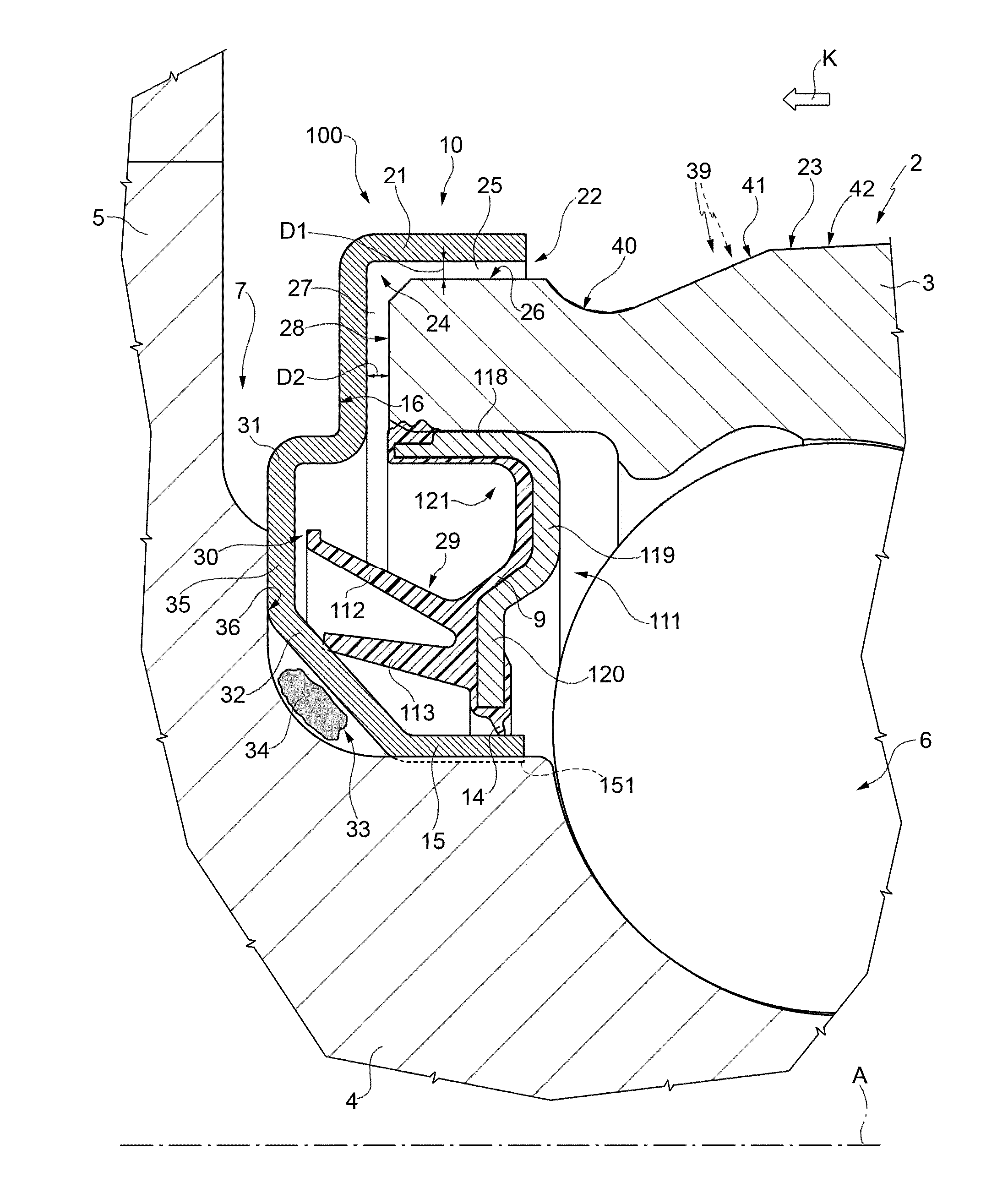 Hub bearing unit equipped with a low friction sealing assembly