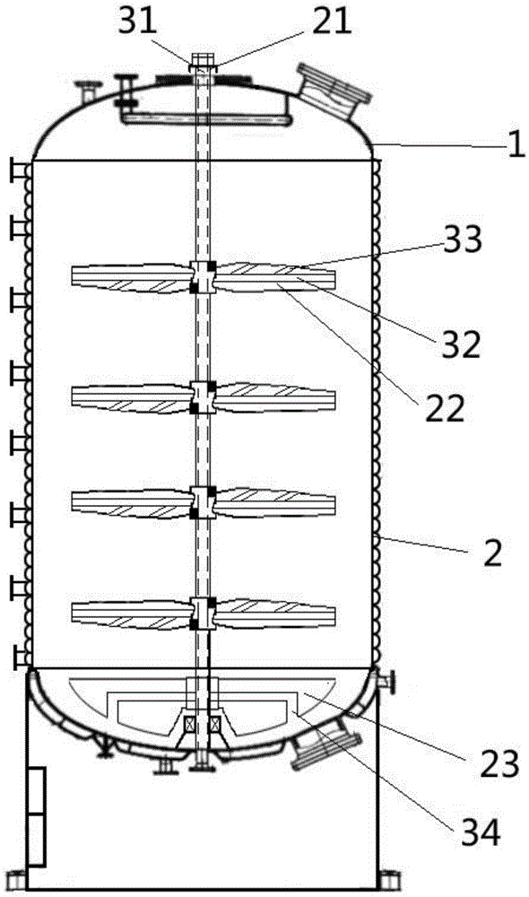 Reaction tower with pneumatic stirring device