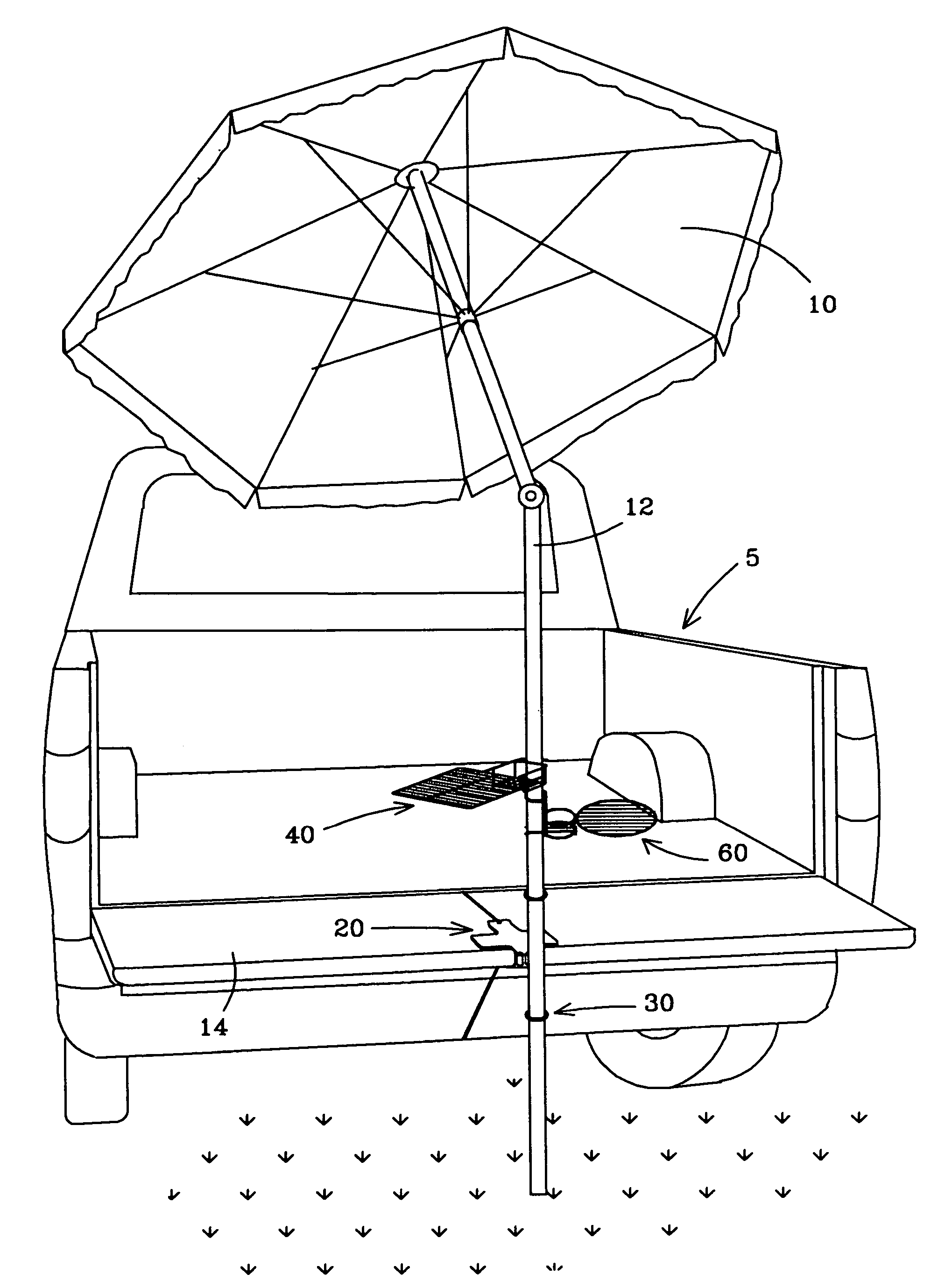 Umbrella support device and serving trays