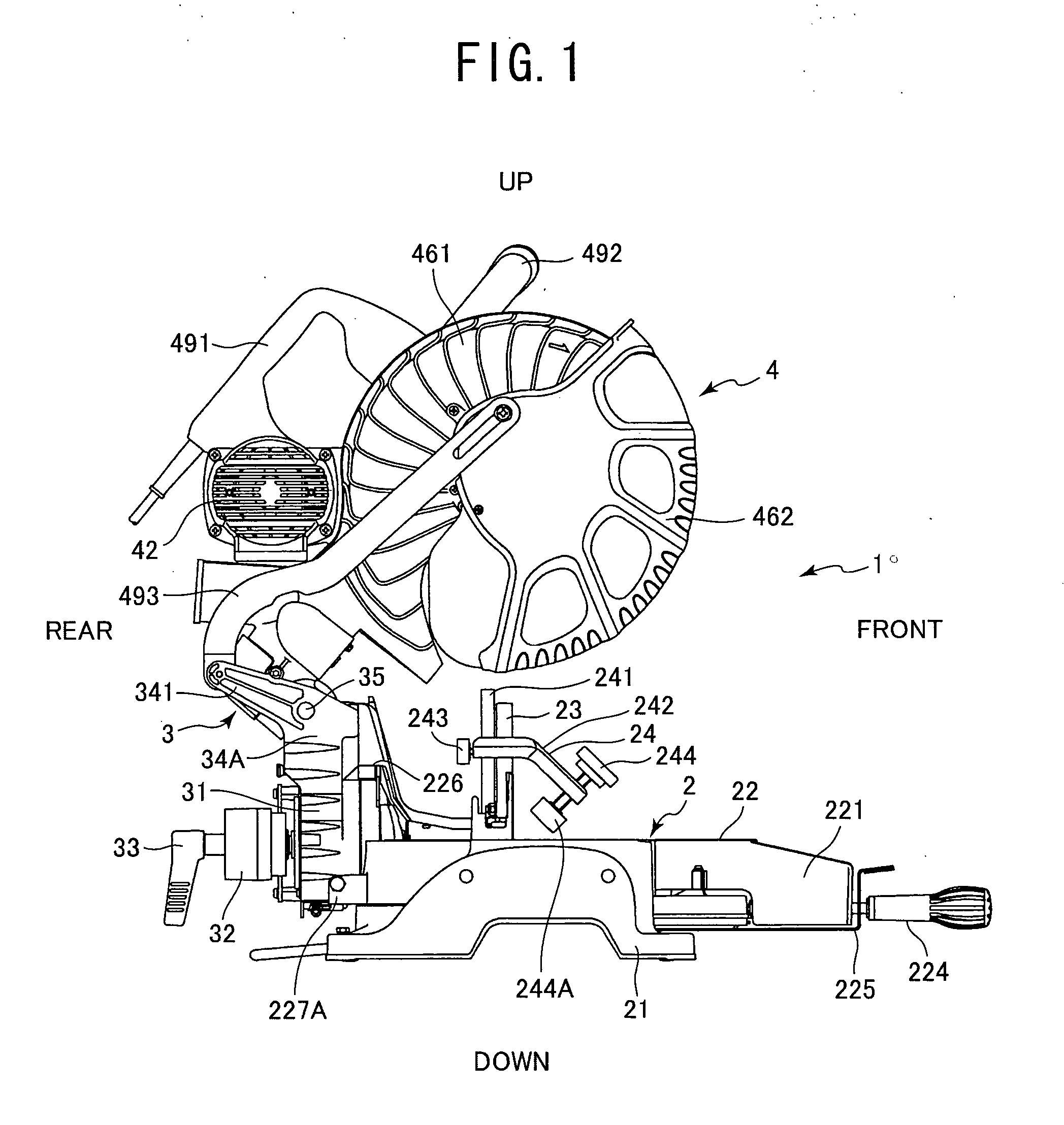 Miter saw having compact gear case at cutting portion