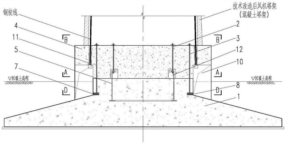 Transformation method suitable for built old wind power plant fan foundation and application