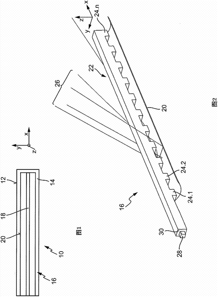 Motor vehicle lighting device for producing band-shaped light-emitting surface