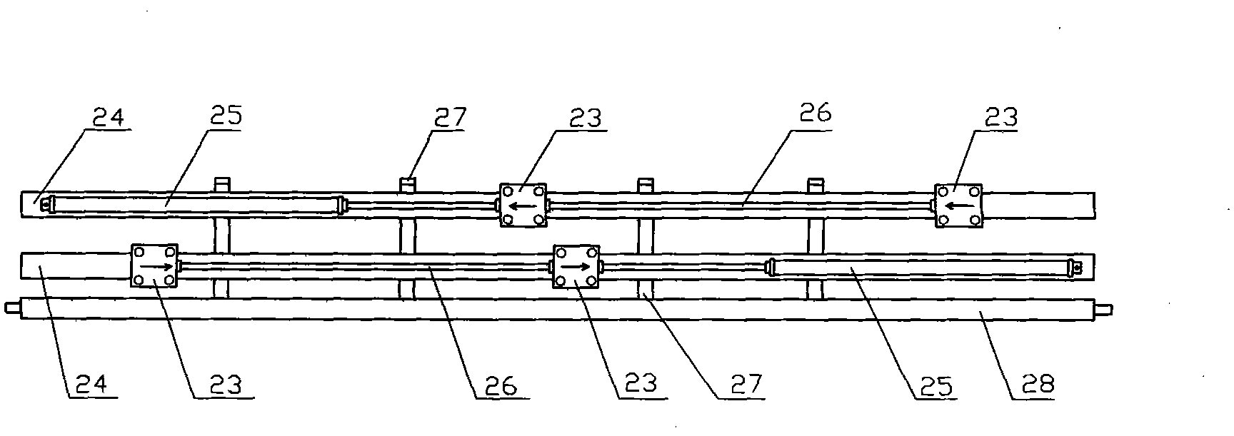 Handle folding device of two-line plastic bag folding machine