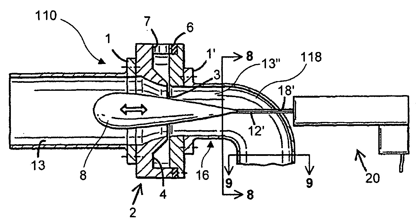 Arrangement for mixing a first and second gas flow with downstream control