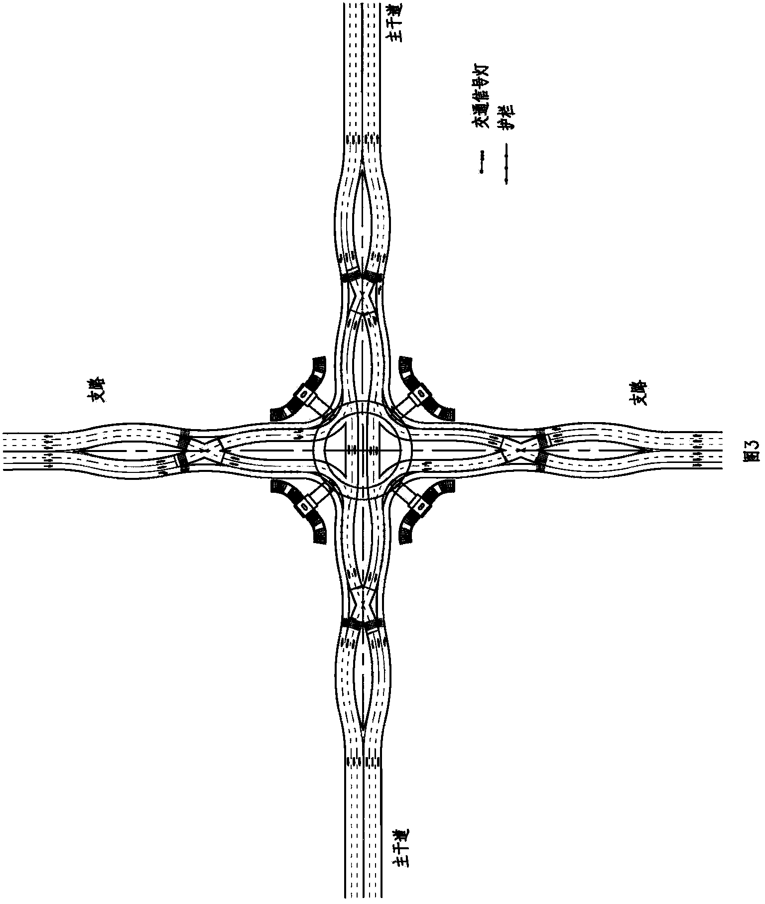 Dual-lane-changing cross road intersection design scheme