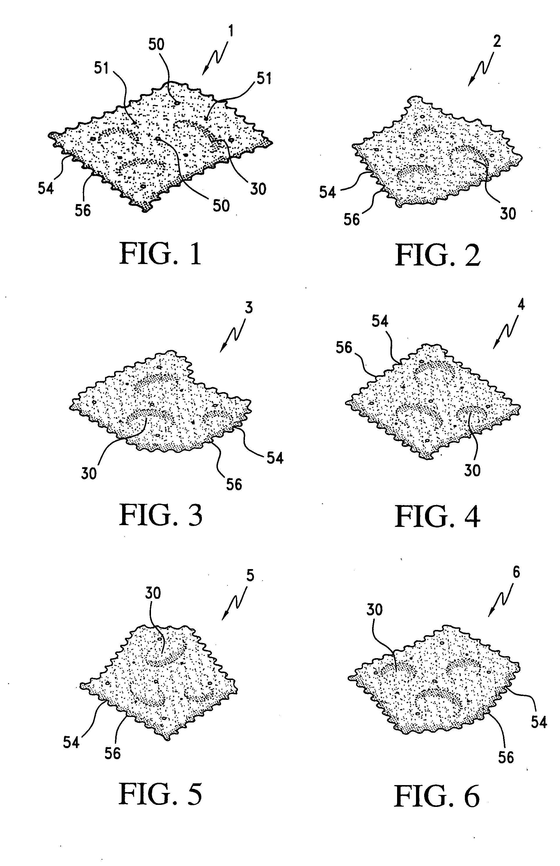 Production of thin, irregular chips with scalloped edges and surface bubbles