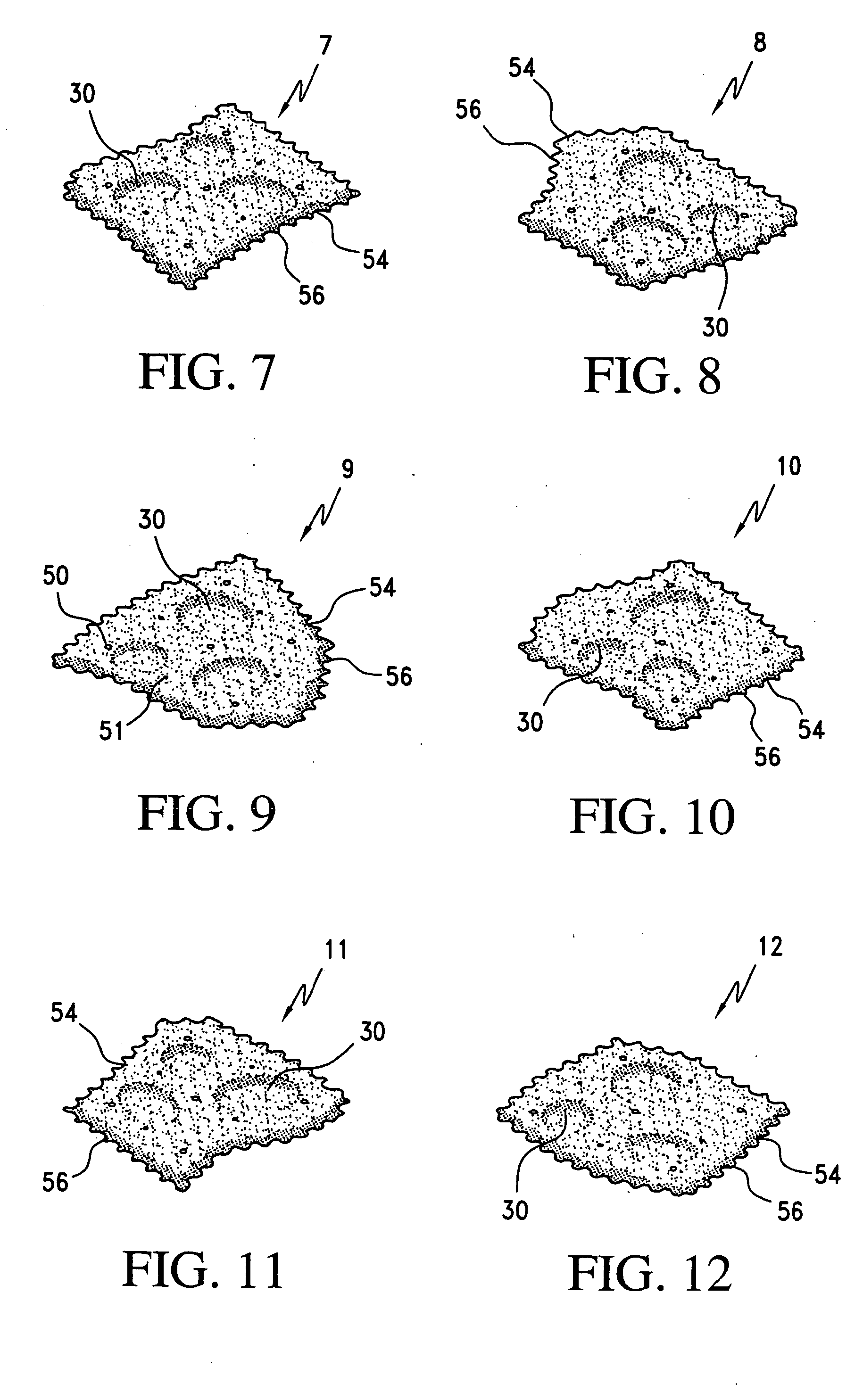 Production of thin, irregular chips with scalloped edges and surface bubbles